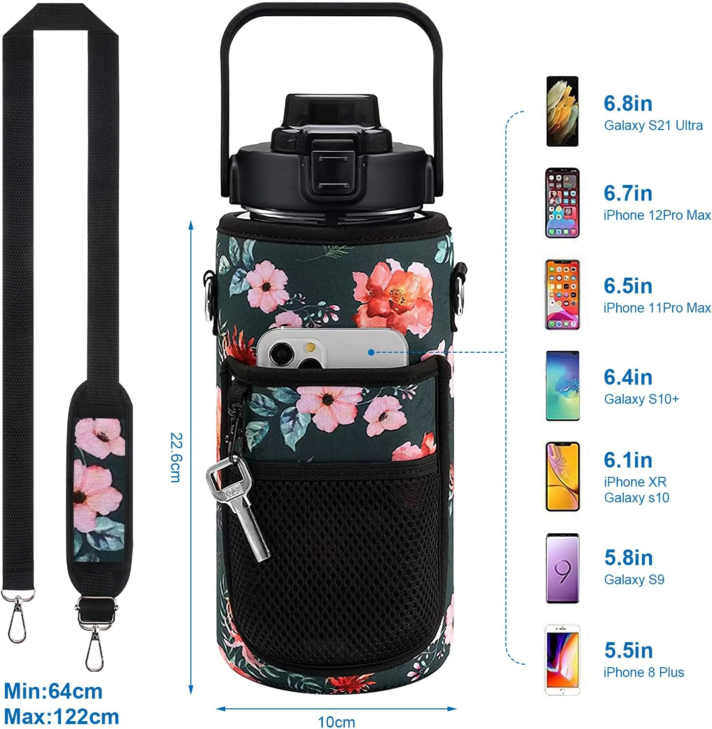 Water Bottle Holder with Adjustable Shoulder Strap & Pocket- Lightweight Water Bottle Sling Bag for 64Oz Sports Water Bottle Cover Protective Cover (F) - C image number 4