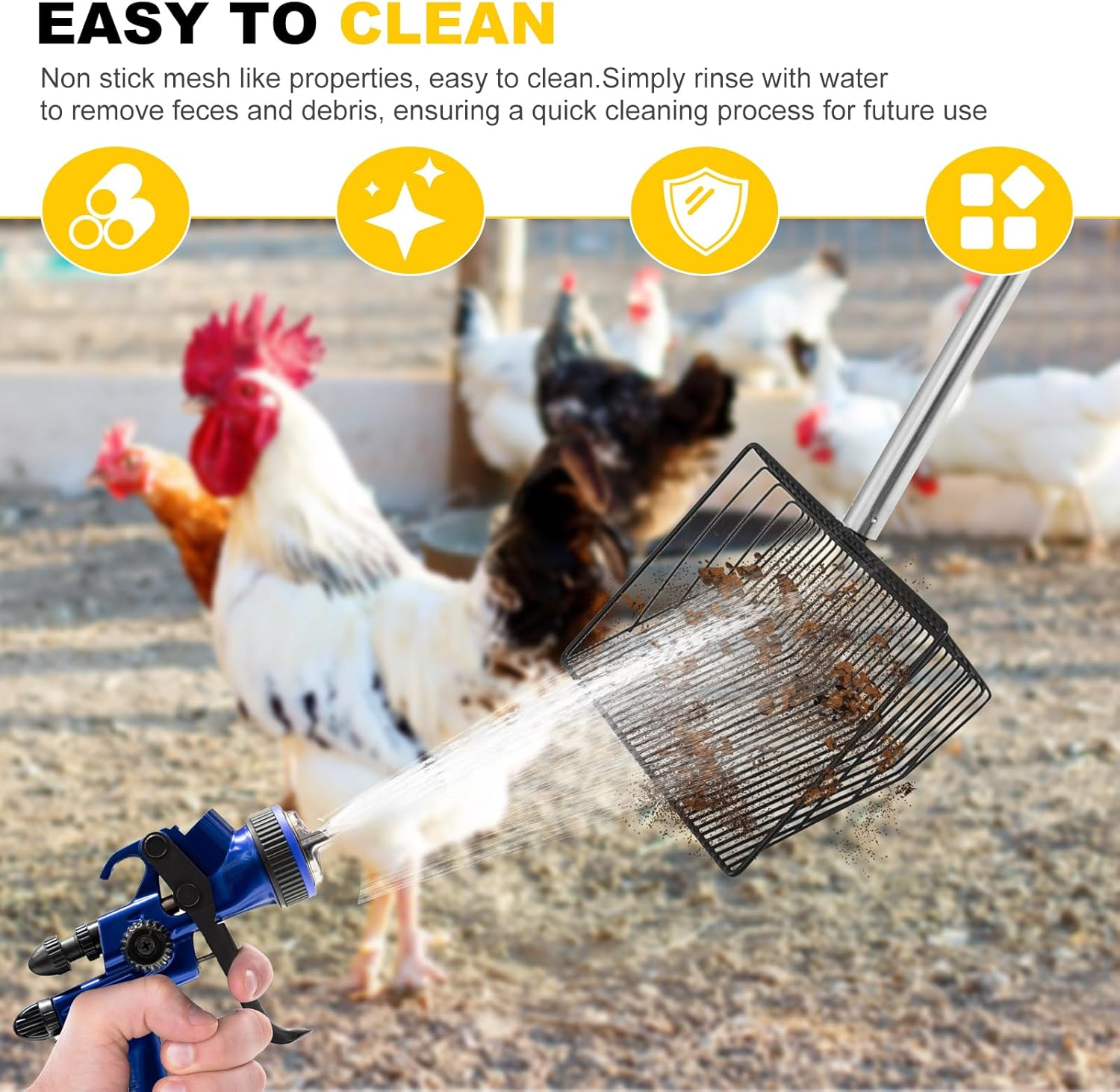 DJAPWPX Chicken Poop Scooper with 54.7 Inch Handle Sturdy Chicken Litter Scooper Removable Chicken Pooper Scooper Efficient Chicken Poop Shovel for Chicken Goat Poop Cat Litter image number 1