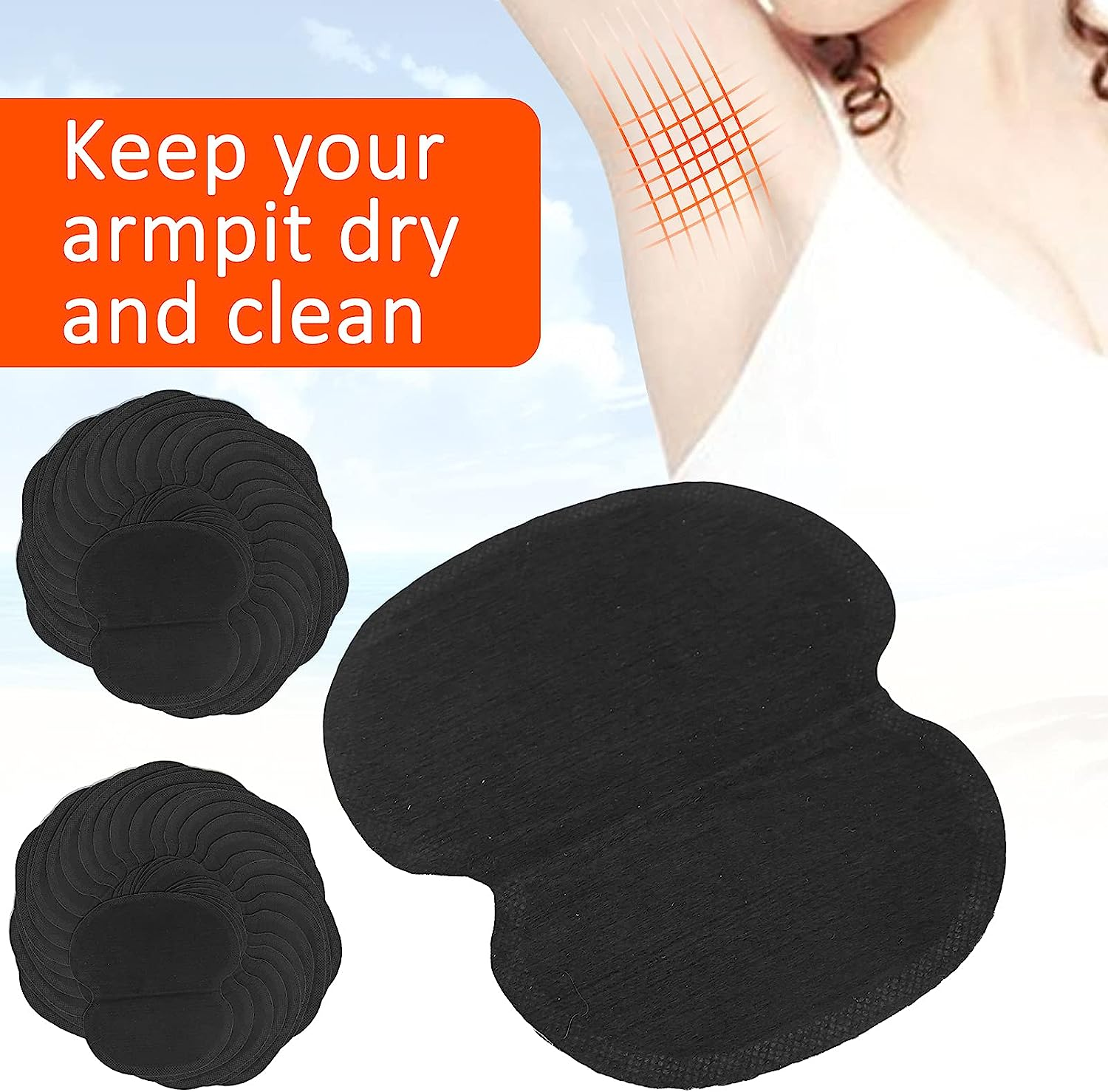 60 X Non-Woven Underarm Underarm Sweat Pads Clothes Black image number 1