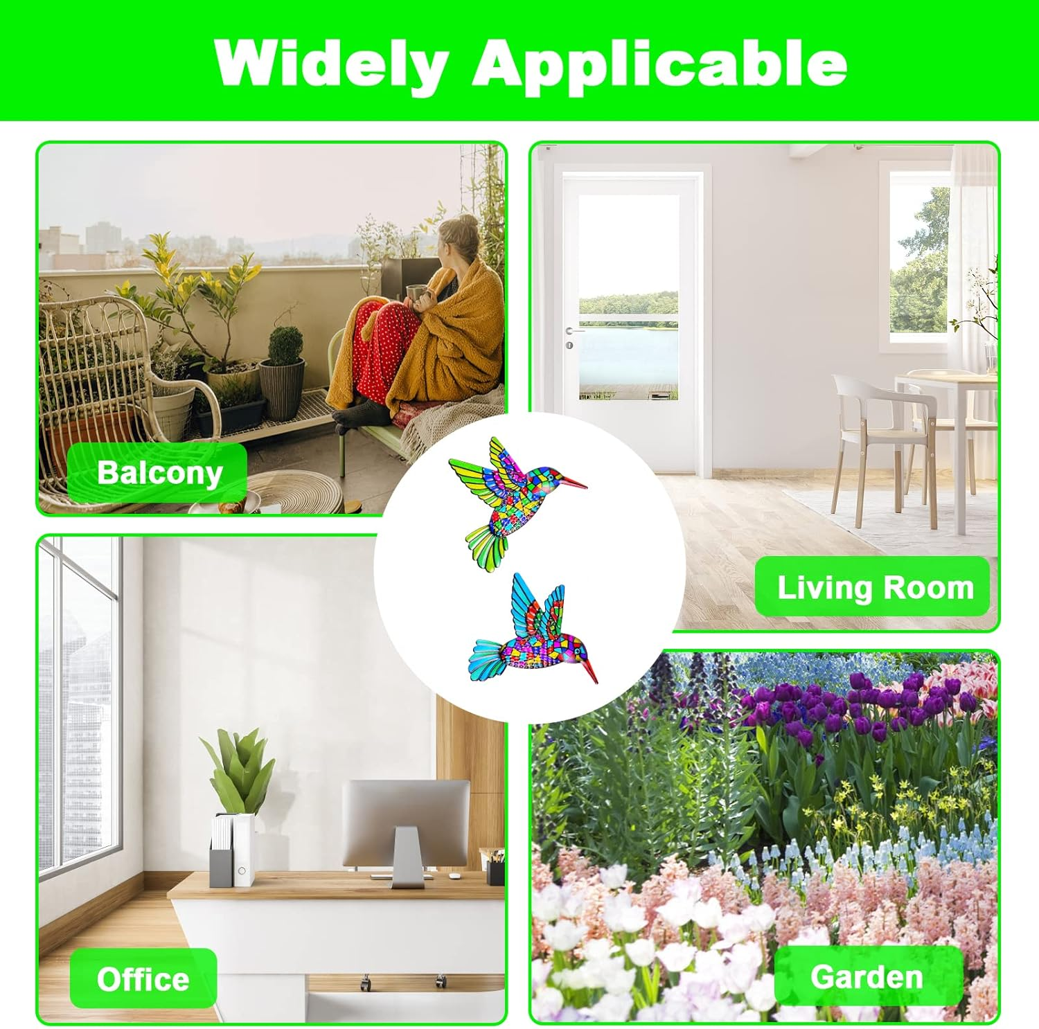 OFFCUP Metal Hummingbird Wall Decor, 2 Pack Metal Hummingbird Wall Art Decor, Wrought Iron Colorful Hummingbird Wall Sculptures, Outdoor Garden Fence Ornaments Hanging for Backyard Porch Patio image number 6