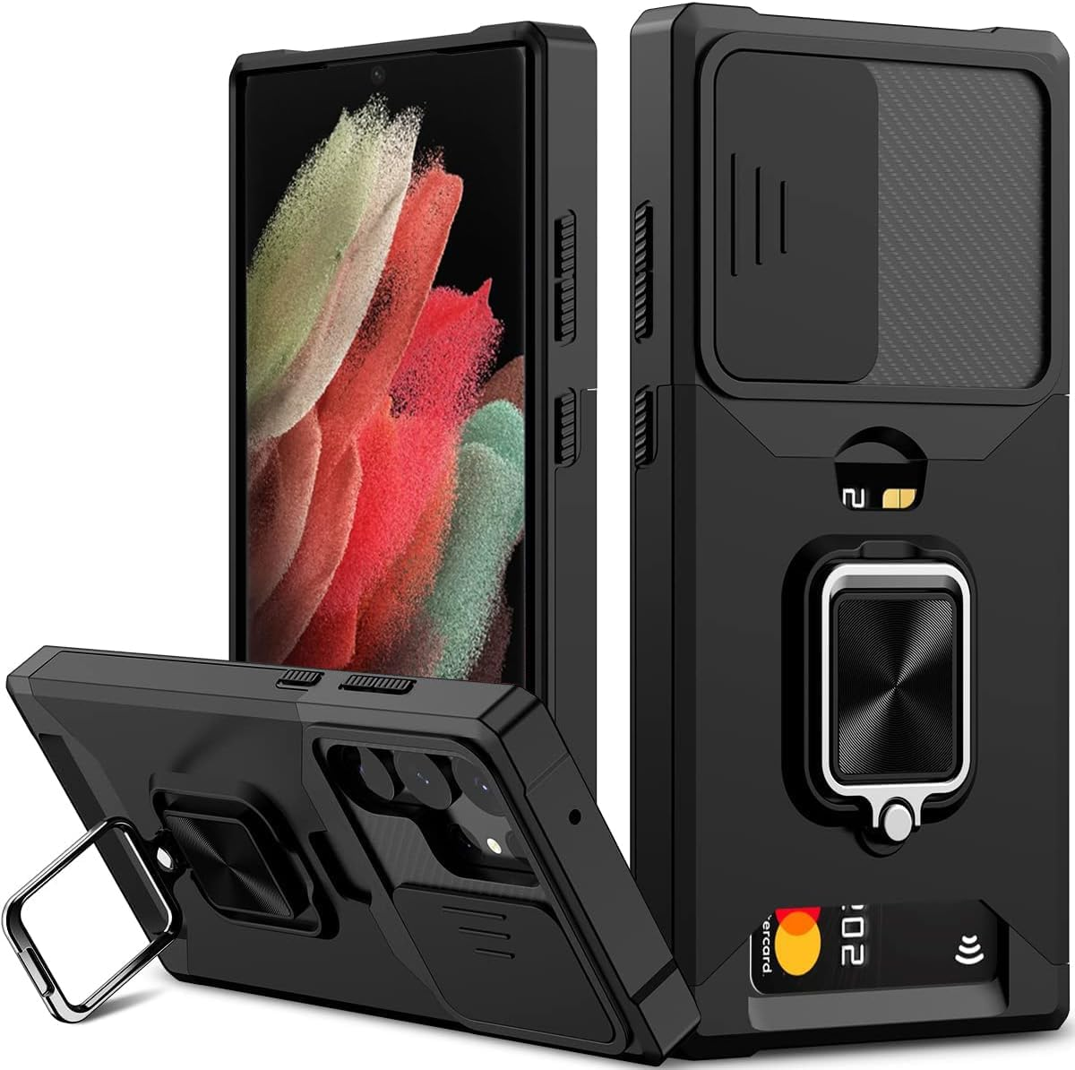 For Samsung Galaxy S21 Ultra Case, Galaxy S21 Ultra Case with [Card Holder] Camera Cover Built-In 360&deg; Rotate Ring Stand Kickstand Magnetic Magnet Heavy Duty Protective Phone Case for S21 Ultra 6.8" image number 6