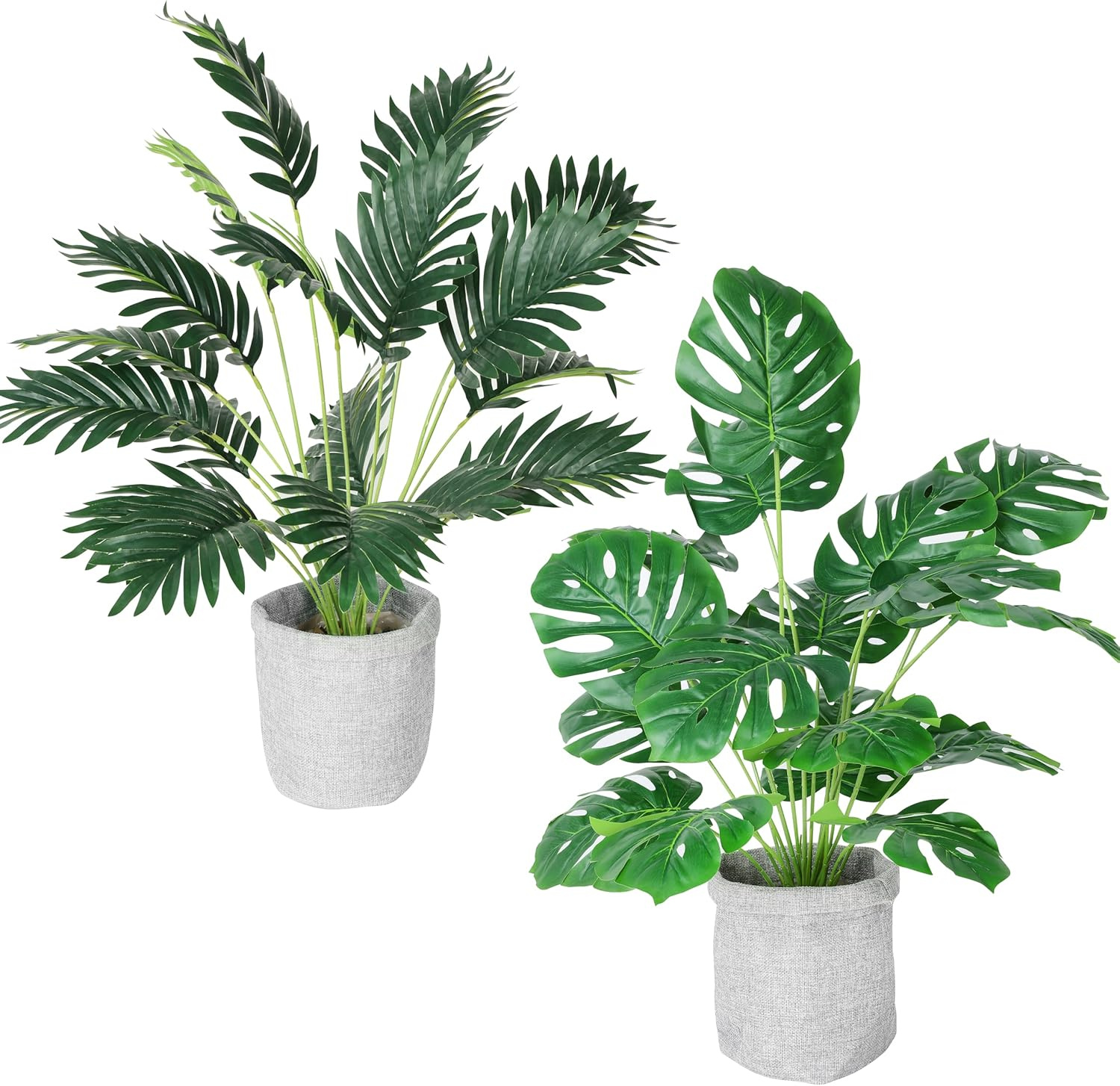 Artificial Areca Palm and Monstera Deliciosa Plants in Hessian Pot, 2-Pk, Large UV Resistant Fake Plants with Realistic Leaf Texture, Indoor Artificial Plants for Home Decor, 65Cm High, Fade Resistant image number 6