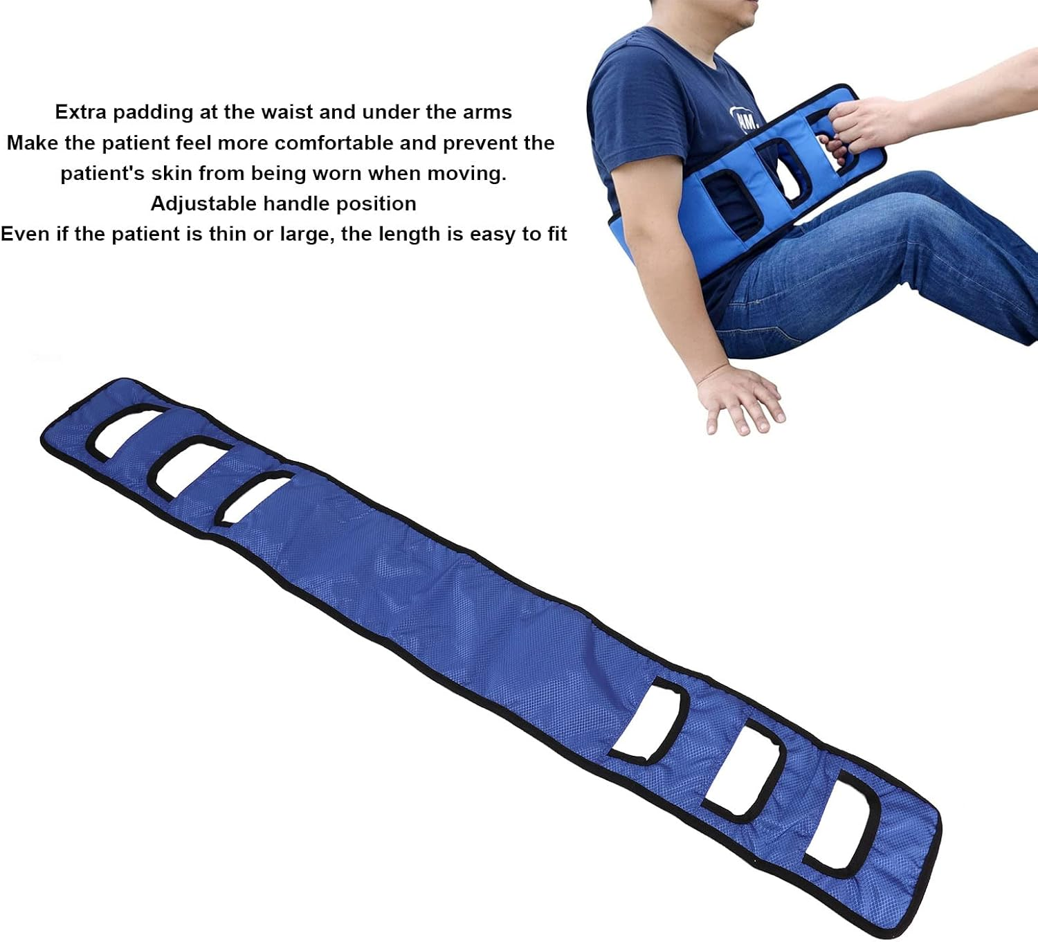 Transfer Sling Gait Belt, Padded Breathable Patient Lift Transfer Belt with Adjustable Handles for Elderly Disabled Mobility Assistance in Bed Chair Wheelchair Transfers - Blue image number 6