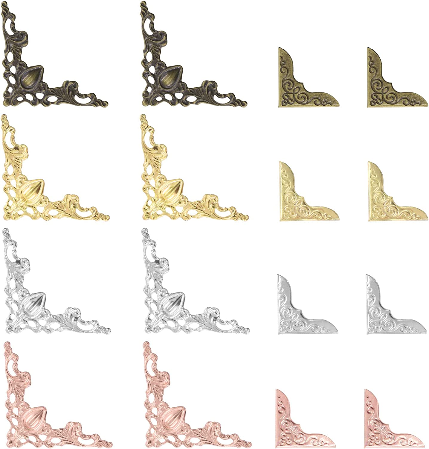 Glarks 160Pcs 4 Colors Metal Book Corners Protector 2 Styles Guard Edge Cover Book Scrapbooking Corner Protector Menus Album Notebook Folder File Corner Decorative Frame Angle Protector Covers image number 6