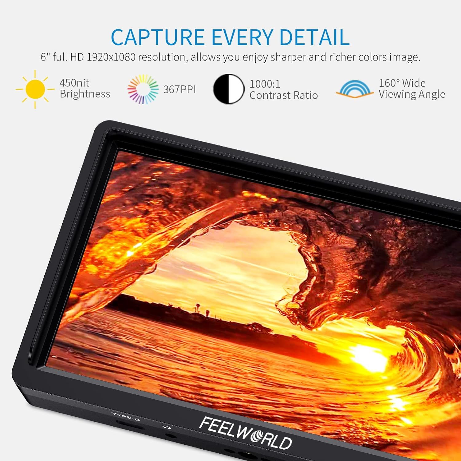 FEELWORLD FW568S 6 Inch DSLR Camera Field Monitor with Waveform 3D LUT SDI 4K HDMI Input Output Video Peaking Focus Assist Small 8.4V DC Include Tilt Arm image number 4