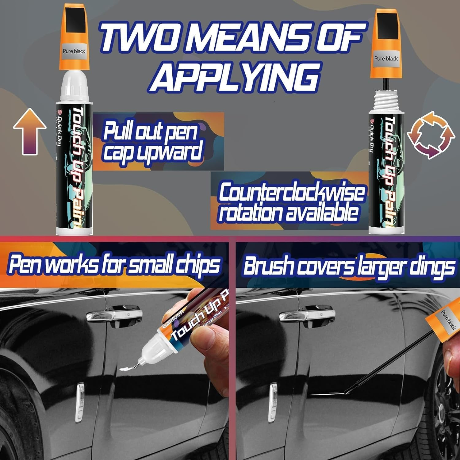 Touch up Paint for Cars, Wheel Scratch Repair Pen, Car Rim Paint, Quick and Easy, Auto Scratch Erase, Automotive Scratch Remover for Deep Scratch (Black)