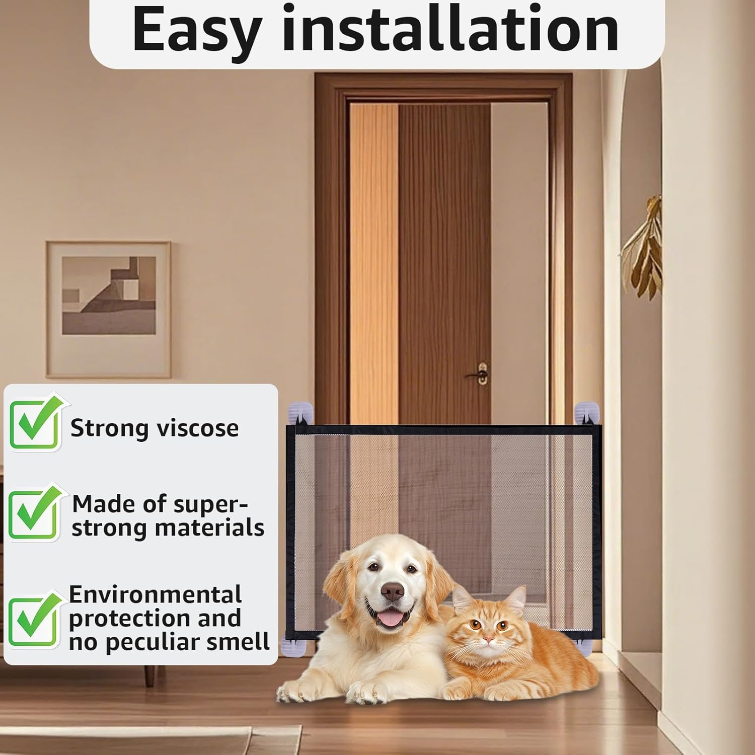 Barrier 110 X 72 Cm Dog Door Safety Gate Stair Safety Gate No Drilling with 4 Adhesive Hooks Extendable for Stairs, Doors, Child Safety Stairs, Suitable