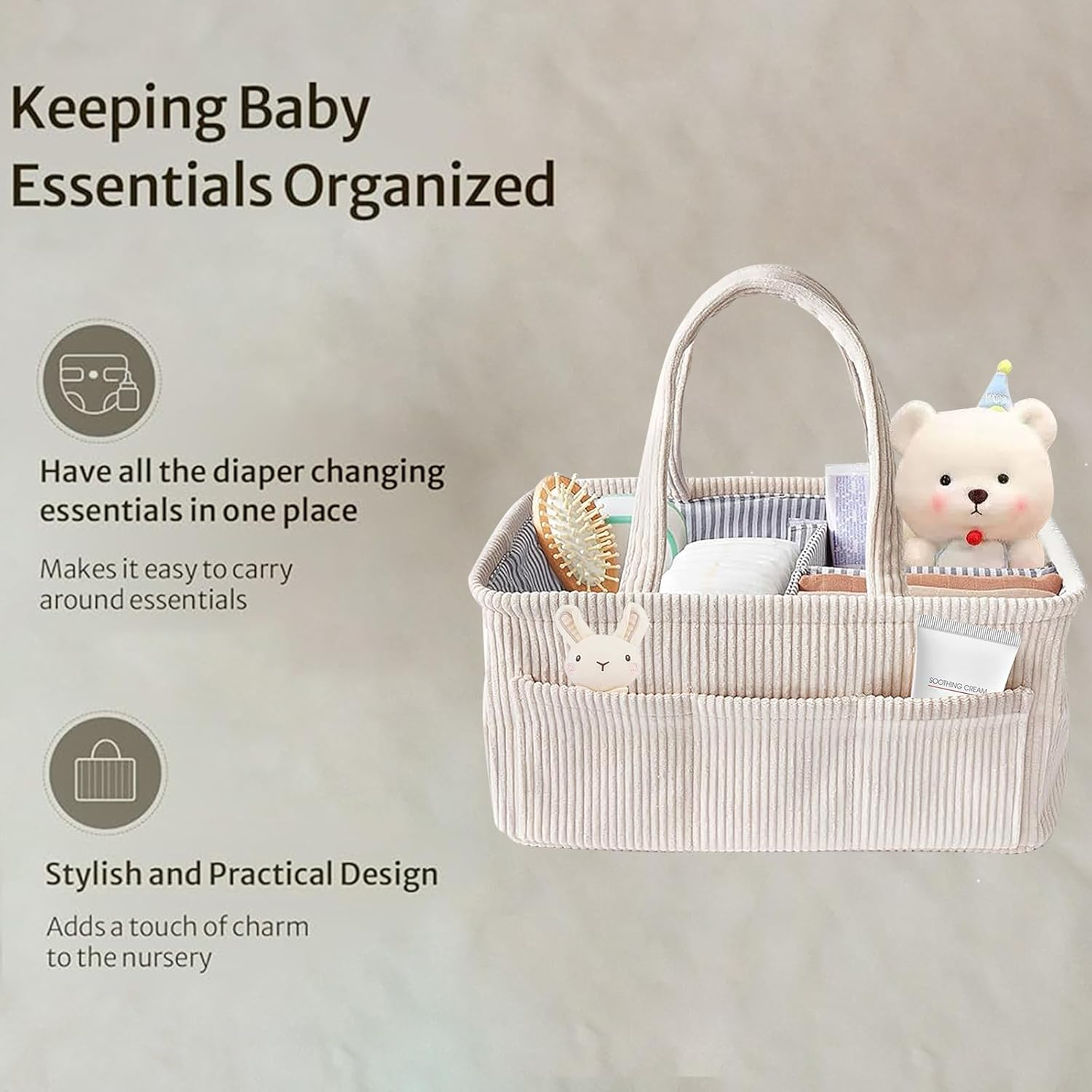 ZOTIKA Baby Nappy Caddy Diaper Caddy Organizer, Baby Storage Basket for Diapers and Wipes, with Removable Inserts Nursery Storage Basket, Baby Shower Basket, 38 X25 X18 CM (Beige) image number 2