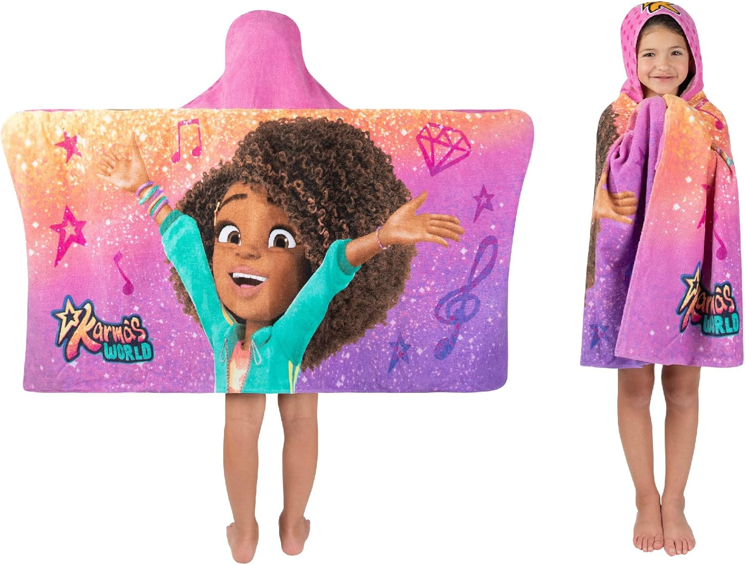 Karma'S World Kids Bath/Pool/Beach Soft Cotton Terry Hooded Towel Wrap, 24 in X 50 In, by Franco image number 2