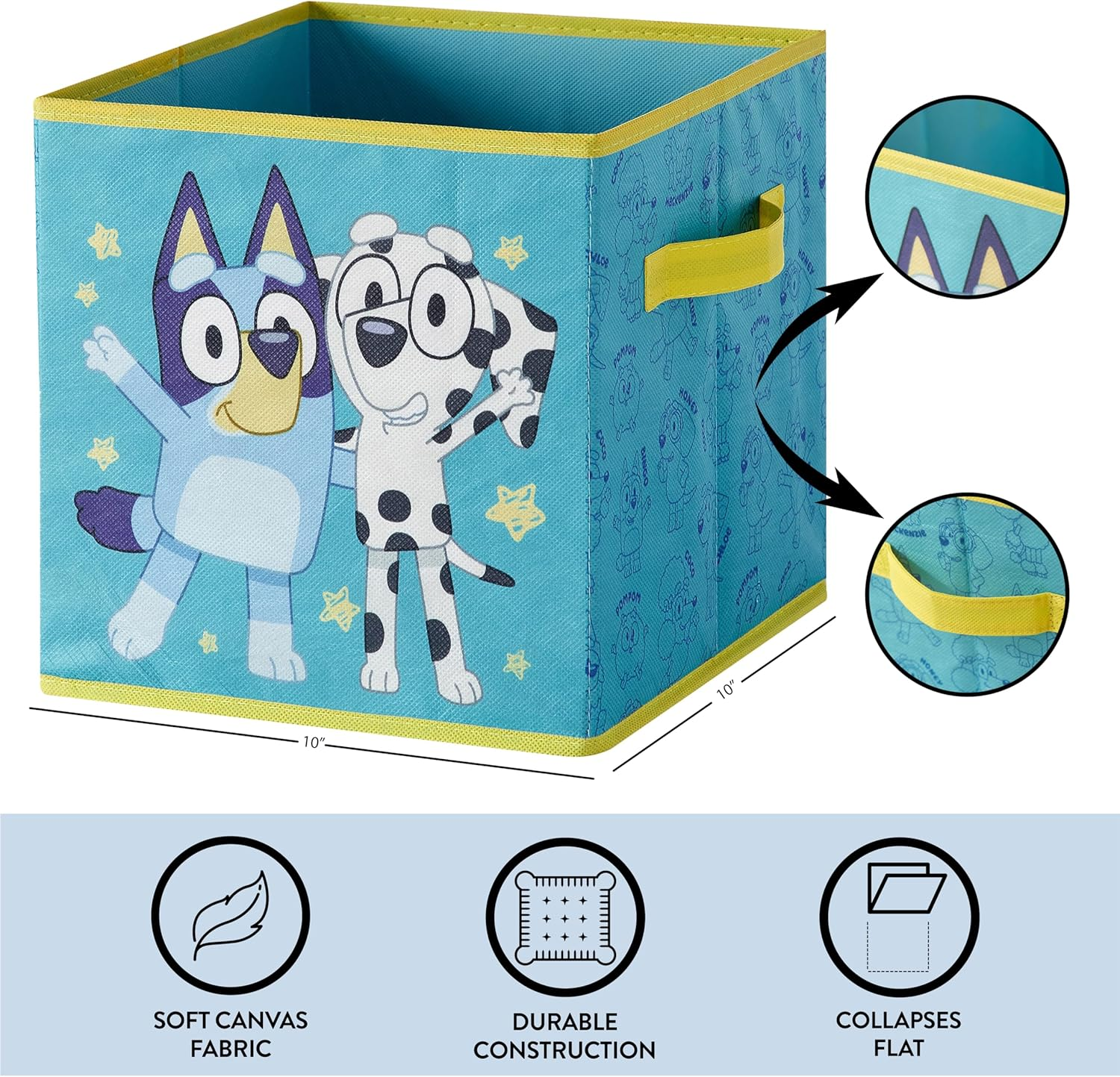 Idea Nuova Bluey Set of Two Spacious Collapsible Storage Cubes, 10"X10"X10"
