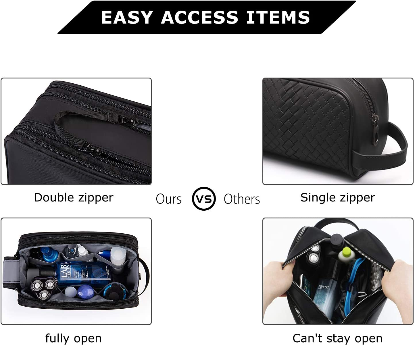 BAGSMART Toiletry Bag for Men, Travel Toiletry Organizer Dopp Kit Water-Resistant Shaving Bag for Toiletries Accessories, Door Room Essentials, Black, Standard, Pu Leather image number 5