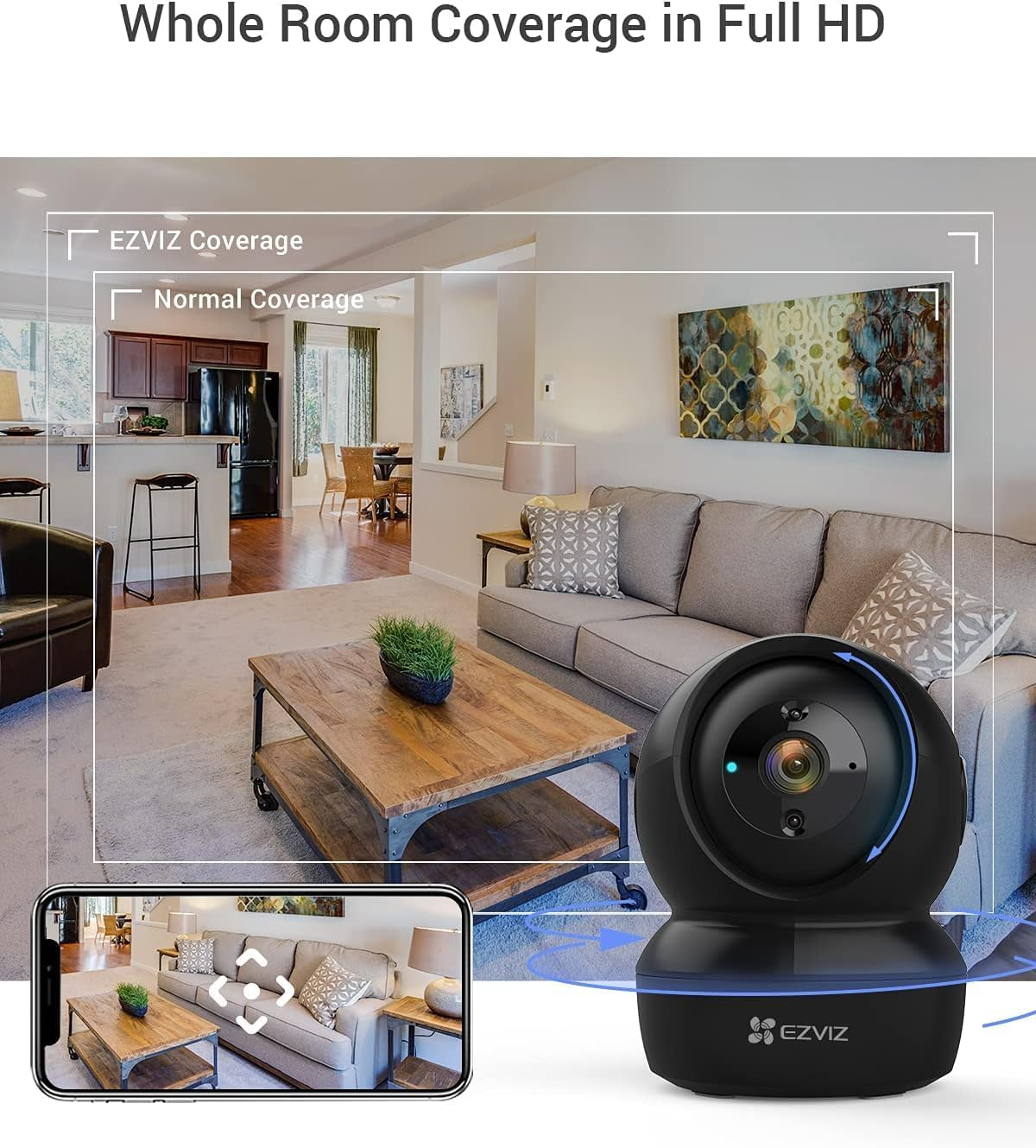 EZVIZ Security Camera, PTZ 360 1080P Indoor Wifi Camera, Home Surveillance Camera, Motion Tracking, Night Vision, 2-Way Audio, Baby/Pet Monitor, Sd/Icloud Storage, Alexa, Google Assistant (C6N Black) image number 5
