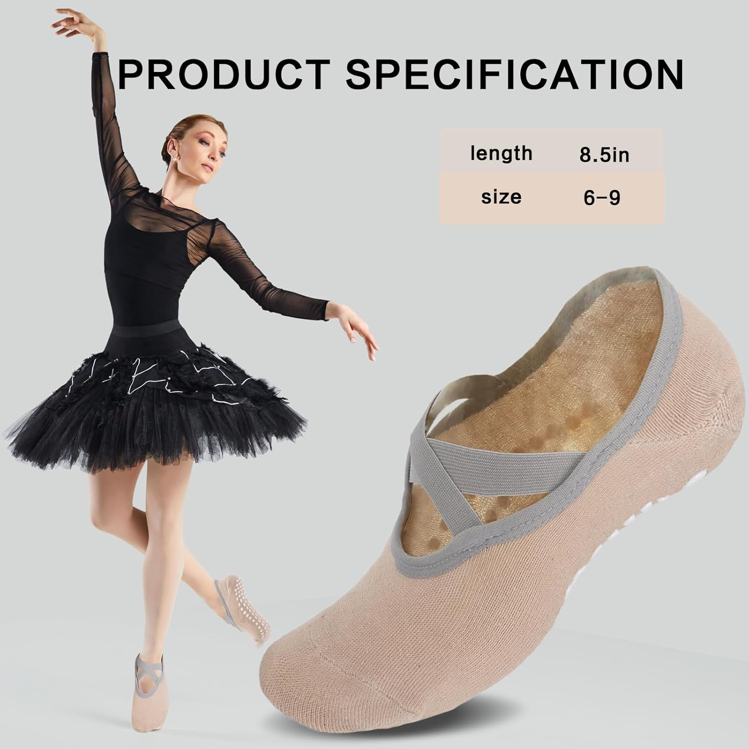 Fiohiros 4 Pairs Pilates Socks with Grips for Women,Yoga Socks with Multiple Colors Non Slip Socks for Yoga, Pilates, Ballet, Daily Wear - Pink Purple Blue Green image number 6