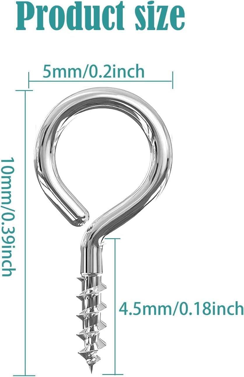 KEWAYO 400Pcs Screw Eye Hooks, Small Screw Eye Pins, for Cork Top Bottles & DIY Jewelry Making Self Tapping Screws Hooks Ring (Silver) image number 3