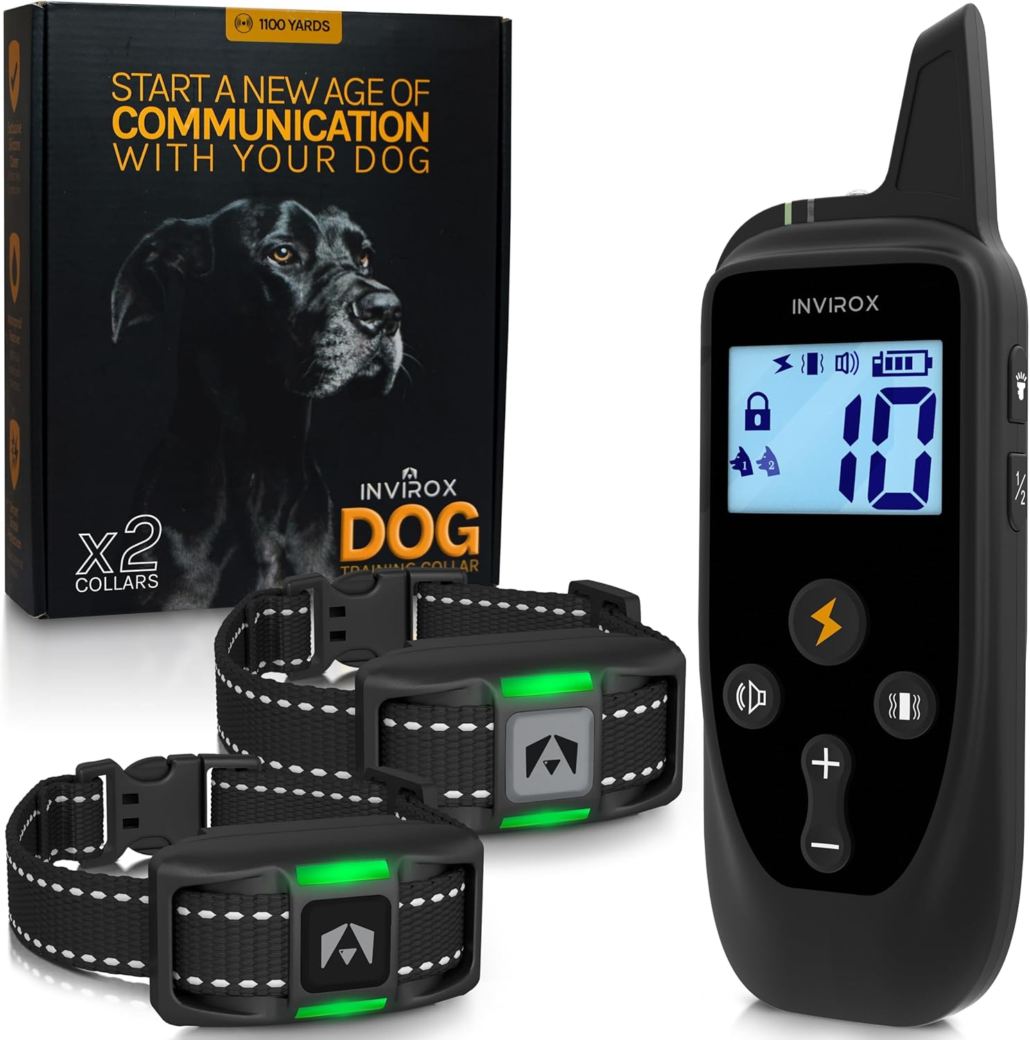 INVIROX Dog Training Collar [2025 Edition] 123 Levels Dog Training Collar with Remote 1100Yd Range E Collar for Dogs Training 100% Waterproof Rechargeable, Manual Bark Collar for Large Dog