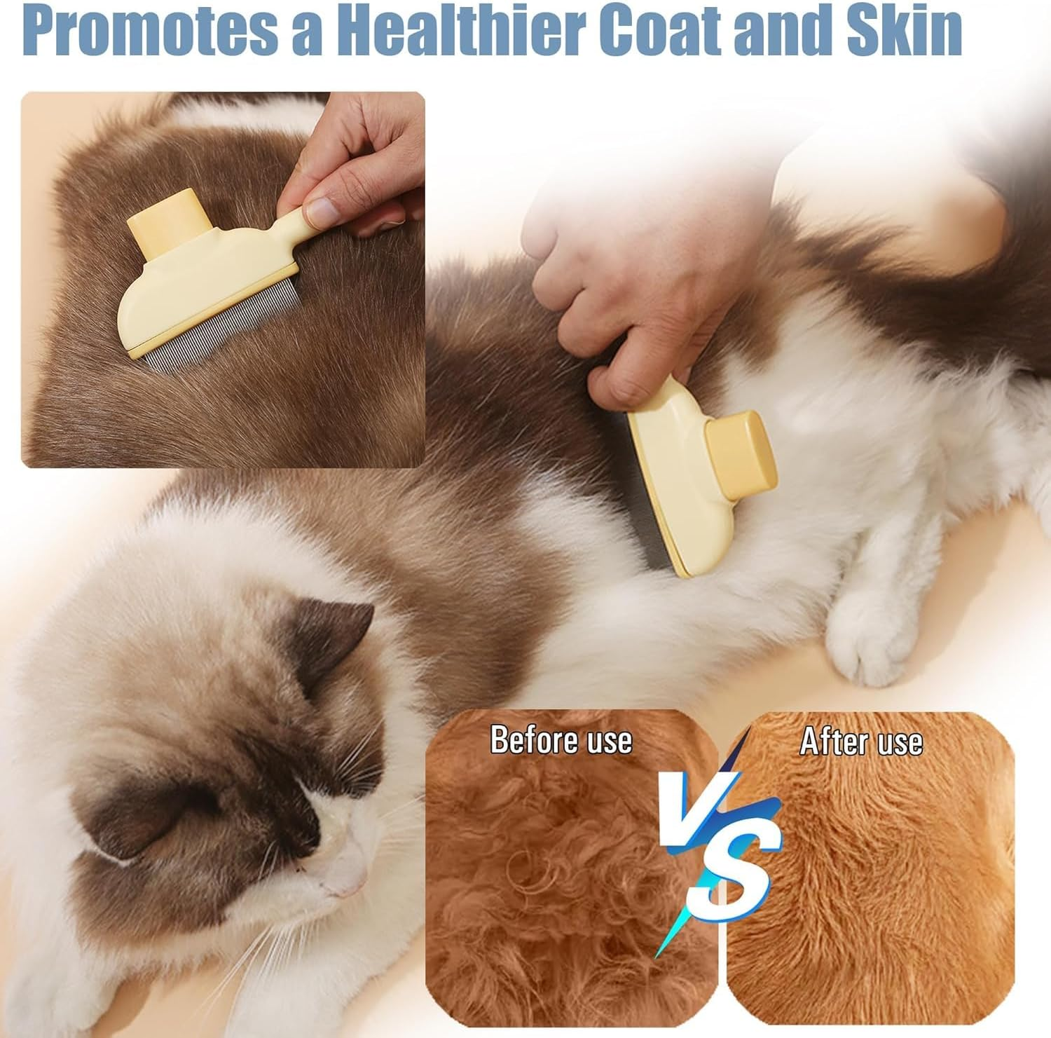 Yharnamite 2 Pcs Pet Hair Removal Flea Comb, Grooming Brush Suitable for Cat and Dog, Multifunctional Cat Brush with Release Button for Short & Long Hair (Yellow) image number 1