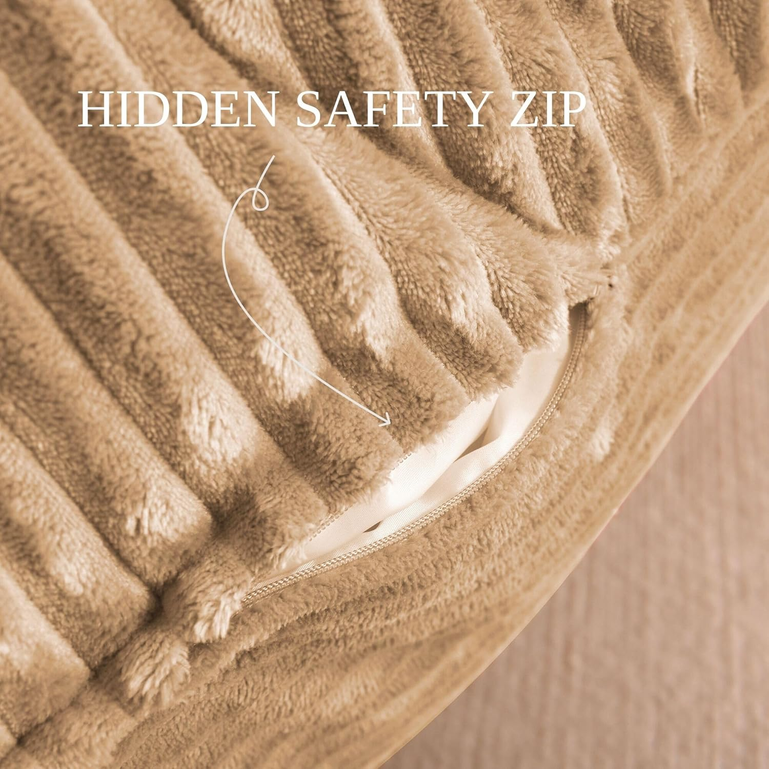 Cadence & Co. Wilde Ribbed Luxe Fleece Beanbag Lounge Cover Super Soft Luxury Soft Touch and an On-Trend Look (Cover Only &ndash; Beans Not Included) Size: 80X98X73Cm - Natural Fawn image number 6