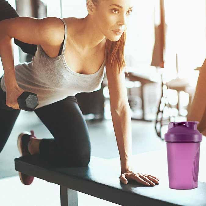 Zukent Protein Shaker Bottle with Stainless Steel Mixing Ball, Shaker for Protein Shakes, Protein & Supplement Shaker Bottle, BPA Free, Dehp-Free, Leakproof, for Fitness Sports Gym - 400Ml (Purple) - Black image number 7