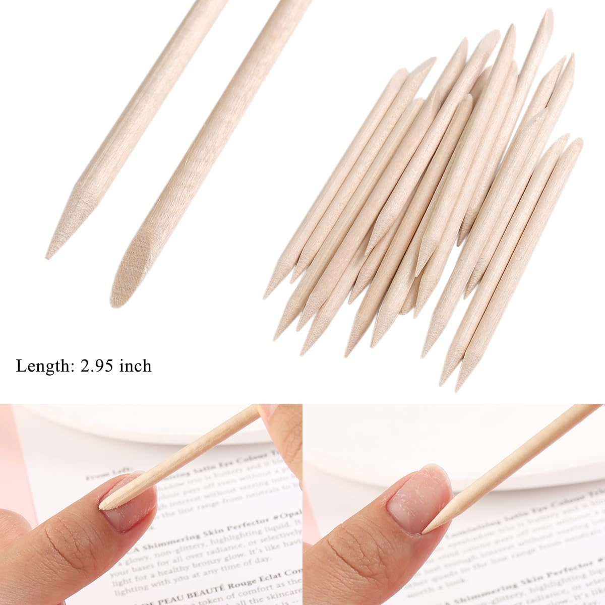 Fcozpjk Mini Nail File and Orange Sticks Set for Press on Nails, 20PCS Mini Nail File Bulk, Double Sided Disposable Nail Files, Wooden Cuticle Pusher Sticks, Manicure Pedicure Cleaner Tools image number 2