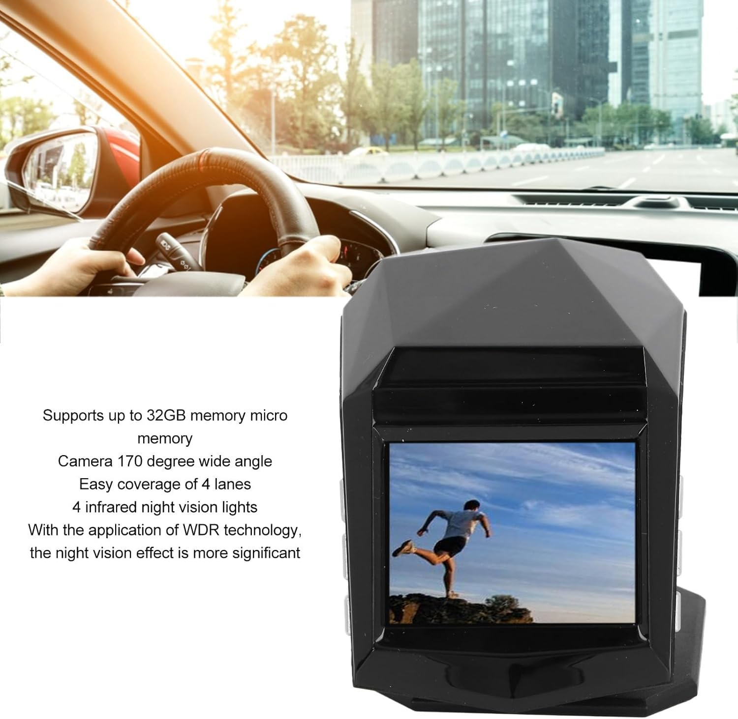 Car Dash Cam 10MP HD Lens 170 Wide Angle Night Vision WDR Loop Recording Parking Monitoring for Vehicles image number 4
