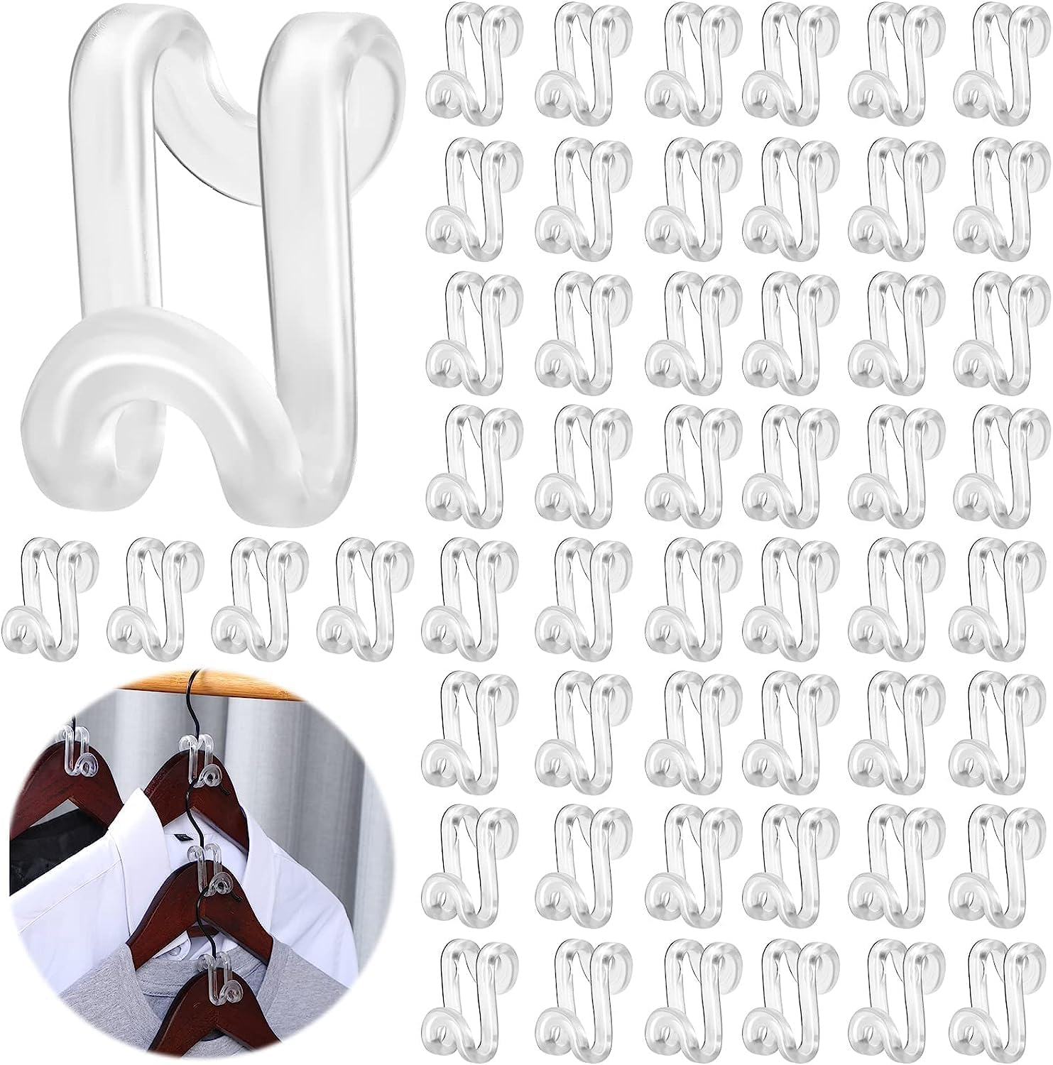 50 Pcs Mini Clothes Hanger Connector Hooks White Heavy Duty Closet Organizer Space Saver Plastic Extenders Accessory Cascading Connection Shirt Wardrobe