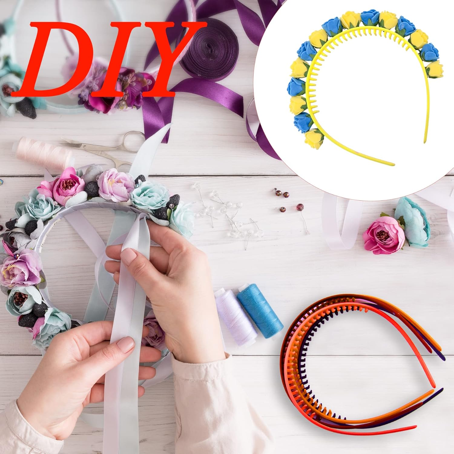 Duufin 12 Pieces Variety Plastic Hair Headbands with Non-Slip Teeth Combs for Girls and Women, 12 Colors