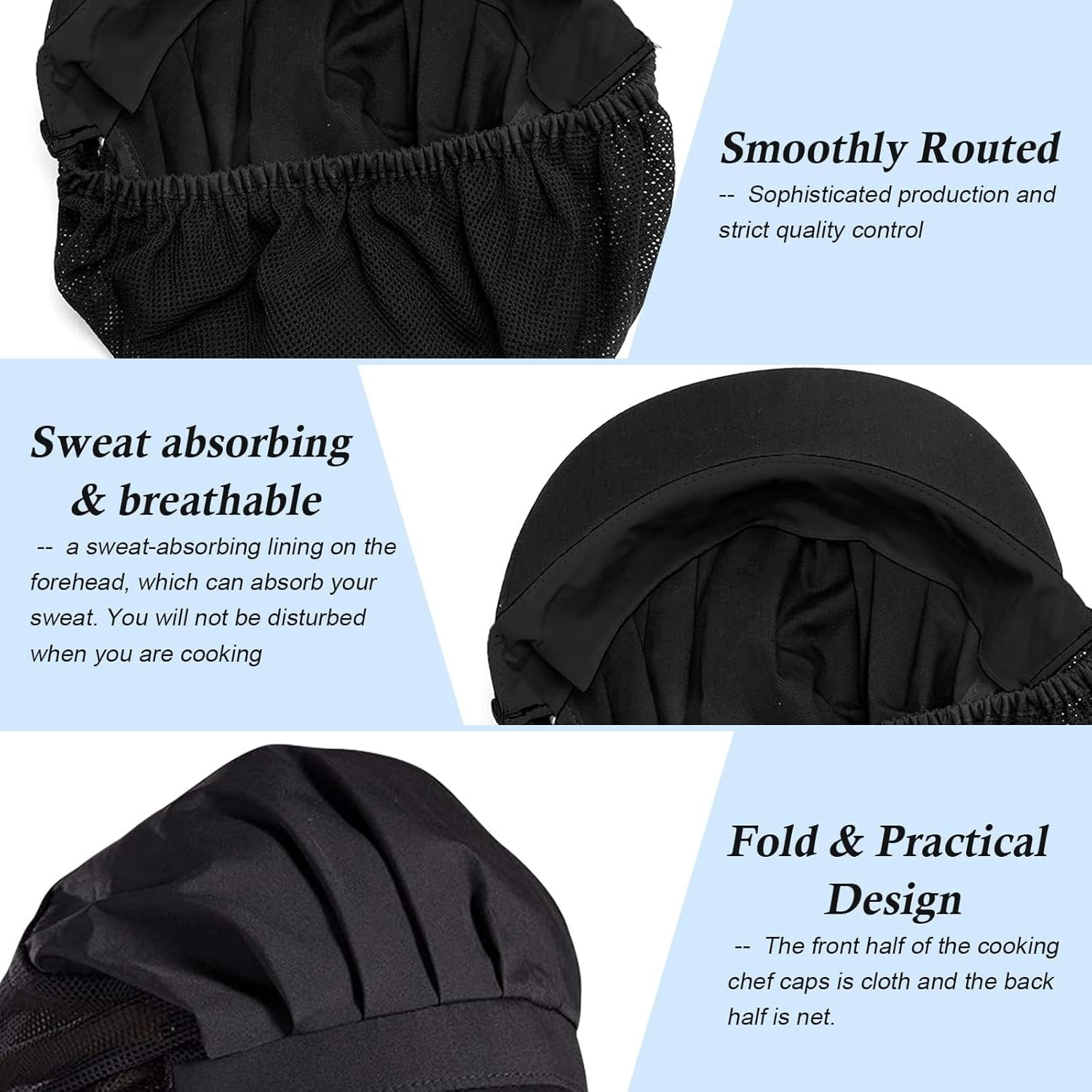 Hair Nets with Brim, 2PCS Elastic Chef Hats for Women & Men, Kitchen Hairnets for Food Service, Adjustable Black image number 1