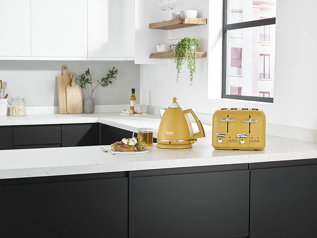 De'Longhi Argento Silva Toaster CT04Y , 4 Slice Toaster with Reheat, Defrost and Cancel Functions, 5 Browning Settings, Removable Crumb Tray, Gingko Yellow image number 1