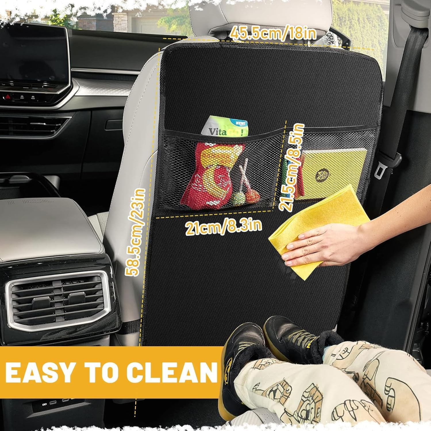 Extra-Large Car Back Seat Organisers &ndash; 60X45Cm Durable Kick Mats with Storage Pockets, Anti-Scratch Seat Protectors for Kids, Pets & Travel Essentials (2) image number 5