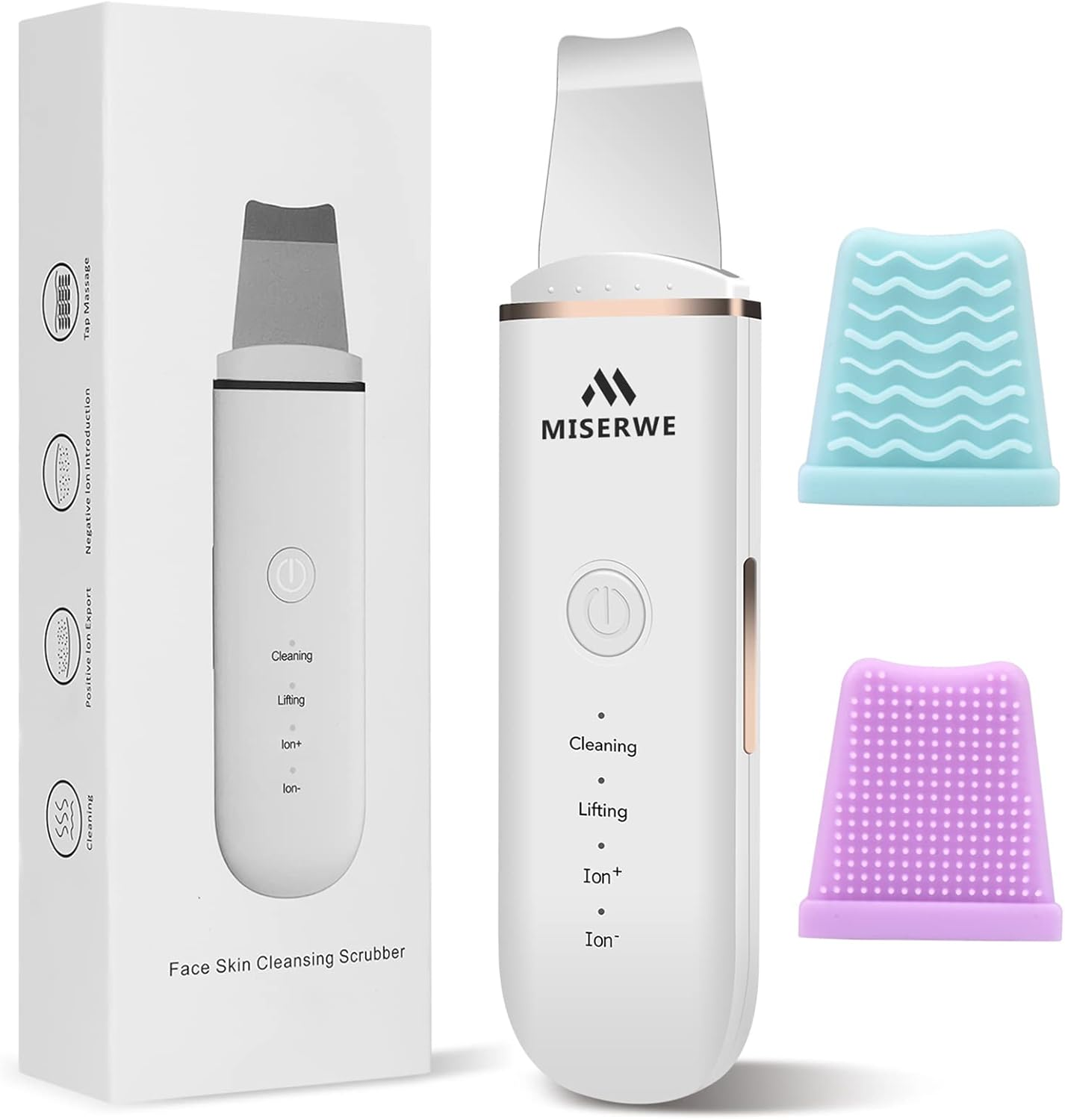 Skin Scrubber Face Skin Spatula Blackhead Remover Pore Cleaner Face Beauty Lifting Tool Comedones Extractor with 4 Modes, Facial Scrubber Spatula for Deep Cleansing with Two Silicone Case