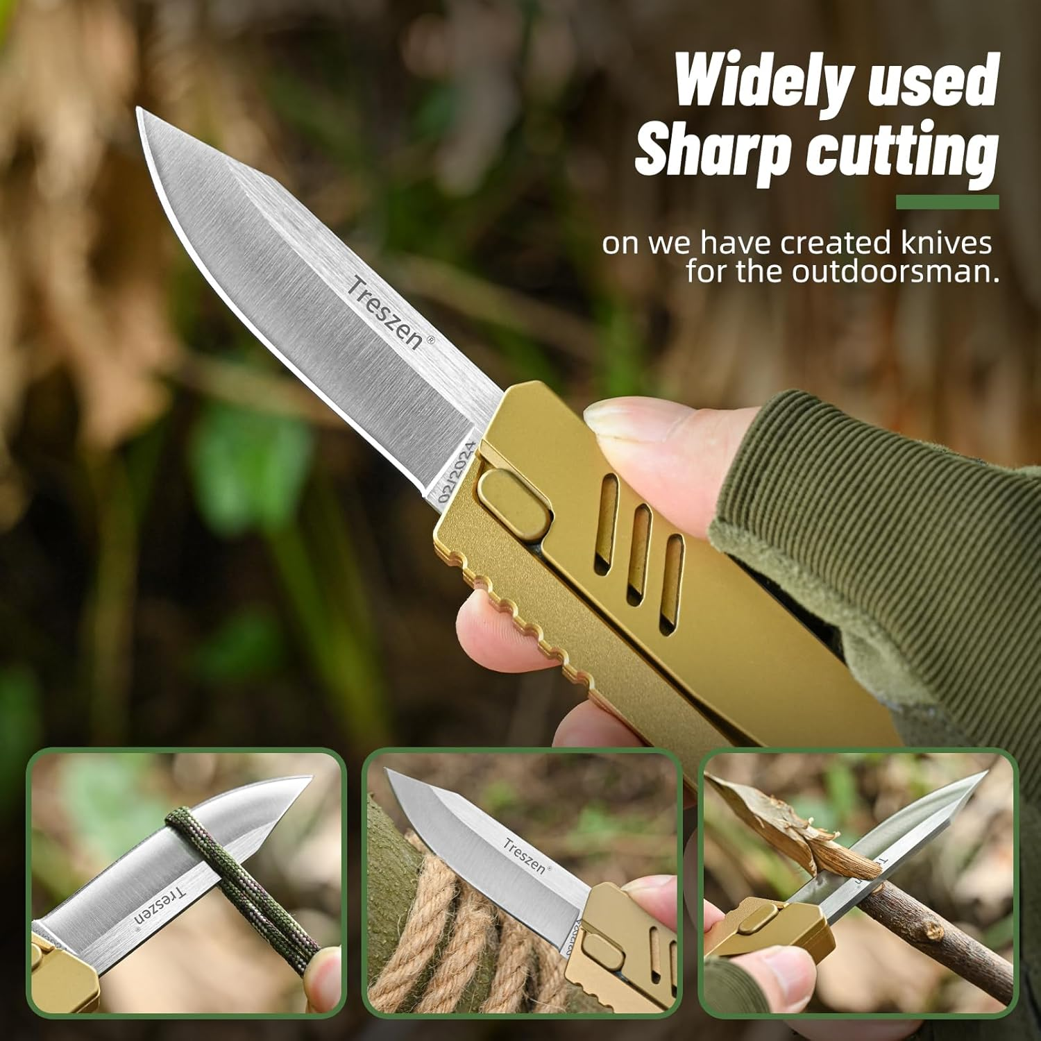 Treszen 6.9 Inch, Fishing Camping Folding Knife, Pocket Knife Outdoor Utility Knife (Gold) image number 2