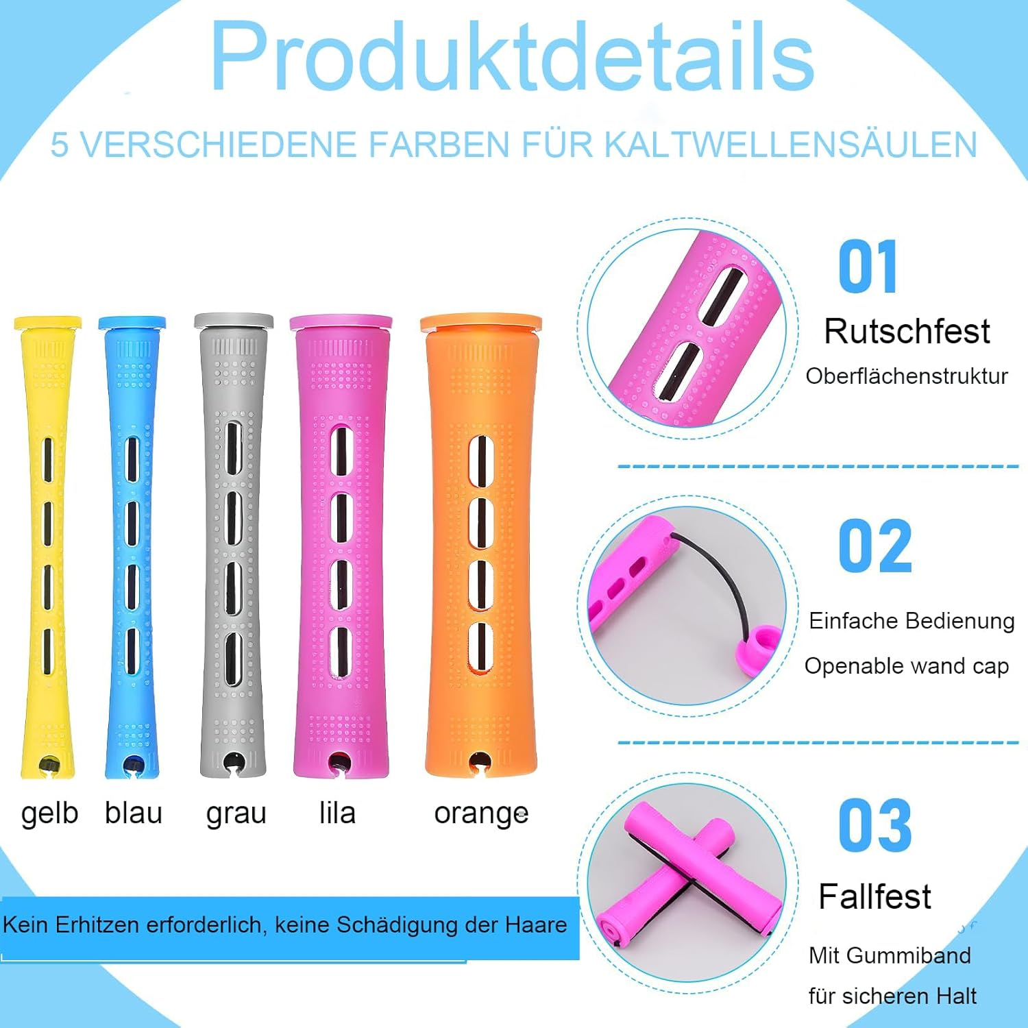 Pack of 300 Perm Rollers, Small Hair Rollers in 5 Sizes, Hair Rollers with Elastic Band for Long & Short Hair, Natural Large Medium Small Curls, 0.7/0.9/1.5/1.9/2.2 Cm image number 1