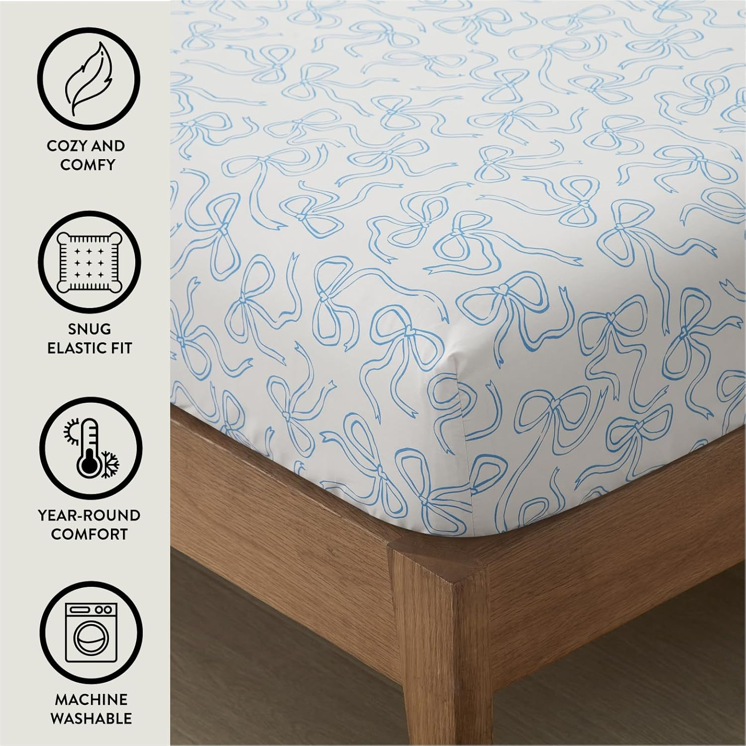 Urban Lifestyle 4-Piece Full Sheet Set,Coquette Bow Design in Baby Blue, Includes Fitted Sheet, Flat Sheet & 2 Pillowcases,Soft & Stylish Bedding for Girls and Teens image number 1