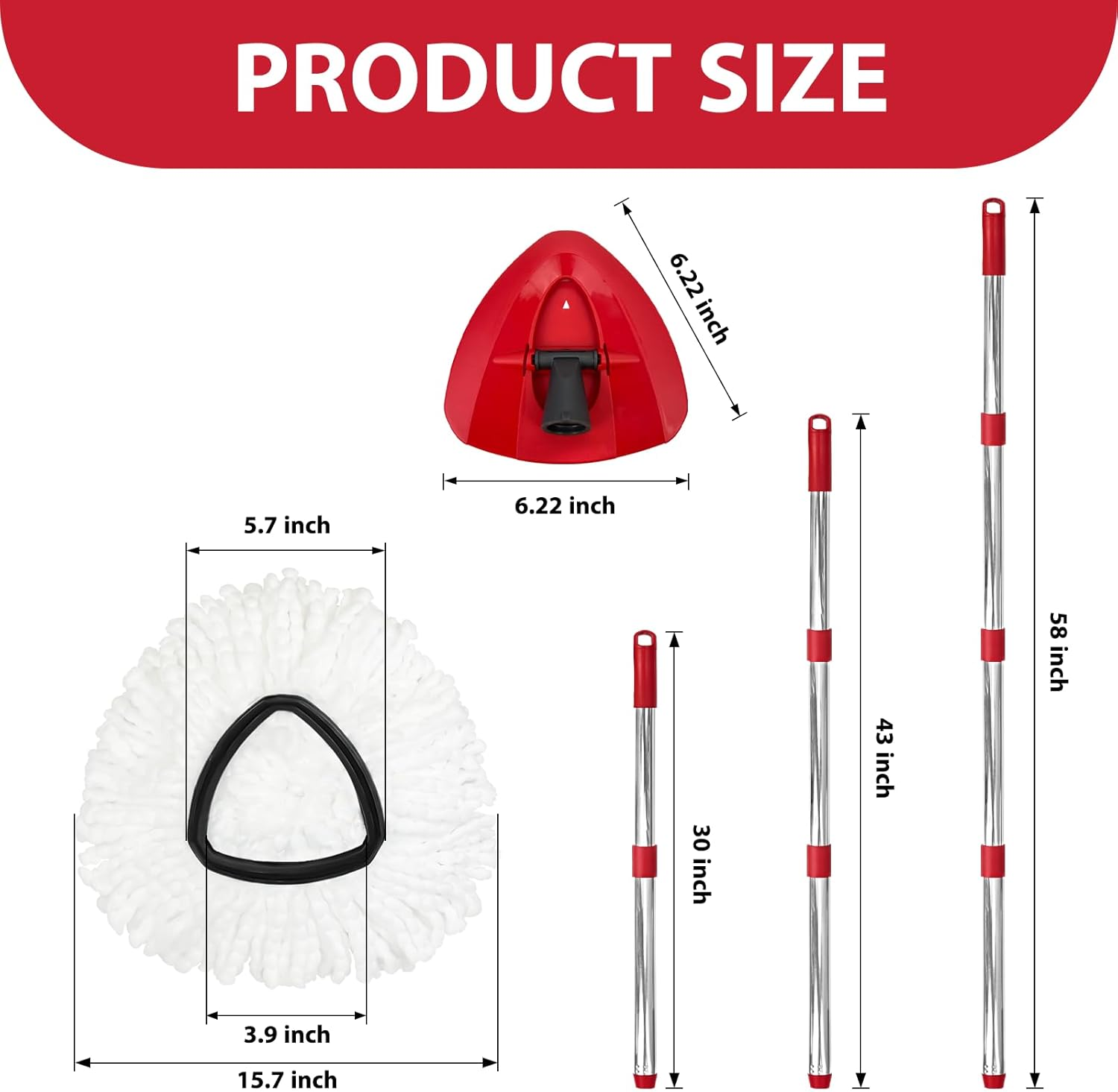 Nuorest Spin Mop Replacement Set for O-Ceda Easywring 1-Tank System, Includes 2 Mop Head Replacement, 1 Mop Handle (30-58In Adjustable 4-Section Pole), 1 Spin Mop Base image number 2