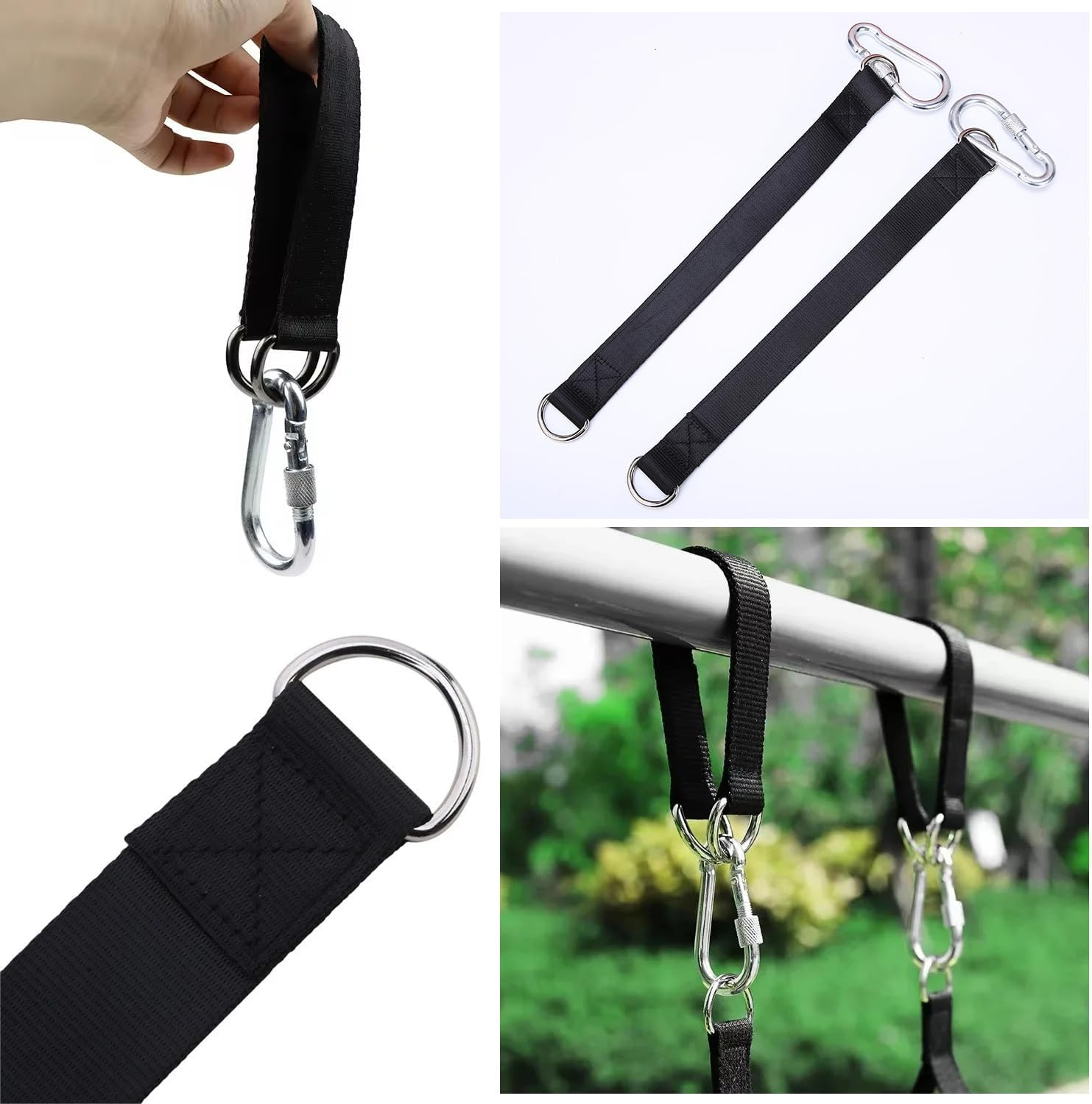 2 Pack Tree Swing Straps Hanging Kit 50Cm 400Lbs Heavy Duty Belt with Safer Lock Snap Hook Clip Carabiner Connector for Hammock Punching Bag Swings Chair Seat Gym Bar Handle Cable Outdoor image number 2
