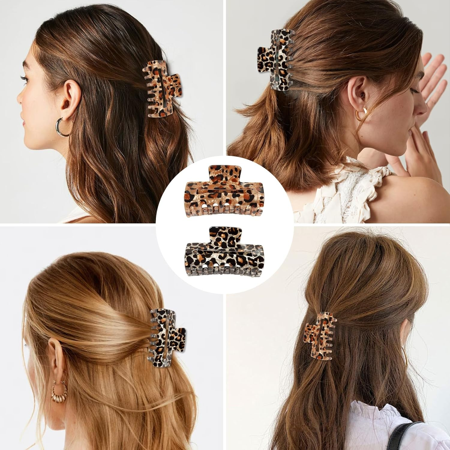 Falafoty Square Medium Hair Claw Clips for Thick Fine Hair, Tortoise French Hair Jaw Clips,Strong Hold Leopard Rectangle Claw Hair Clips Daily Commuter Hair Styling Accessories for Women Girls (2) image number 1