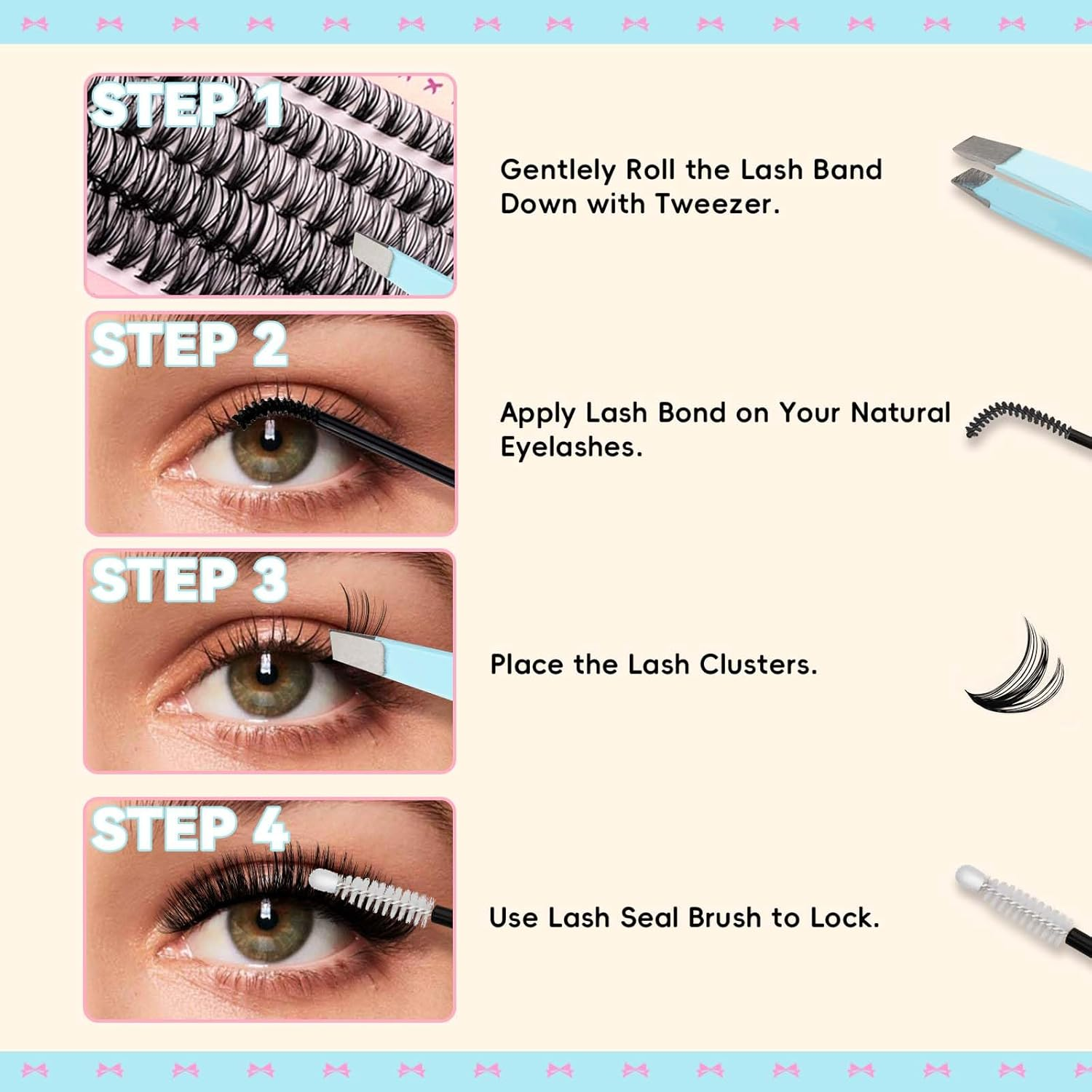 GEMERRY False Eyelashes Individual 30D+40D+50D+60D+80D+100D Eyelash Extension Bouquet Volume Russian Bond and Seal Applicator Clamps D Curl 8-16Mm Individual Lashes Kit image number 2