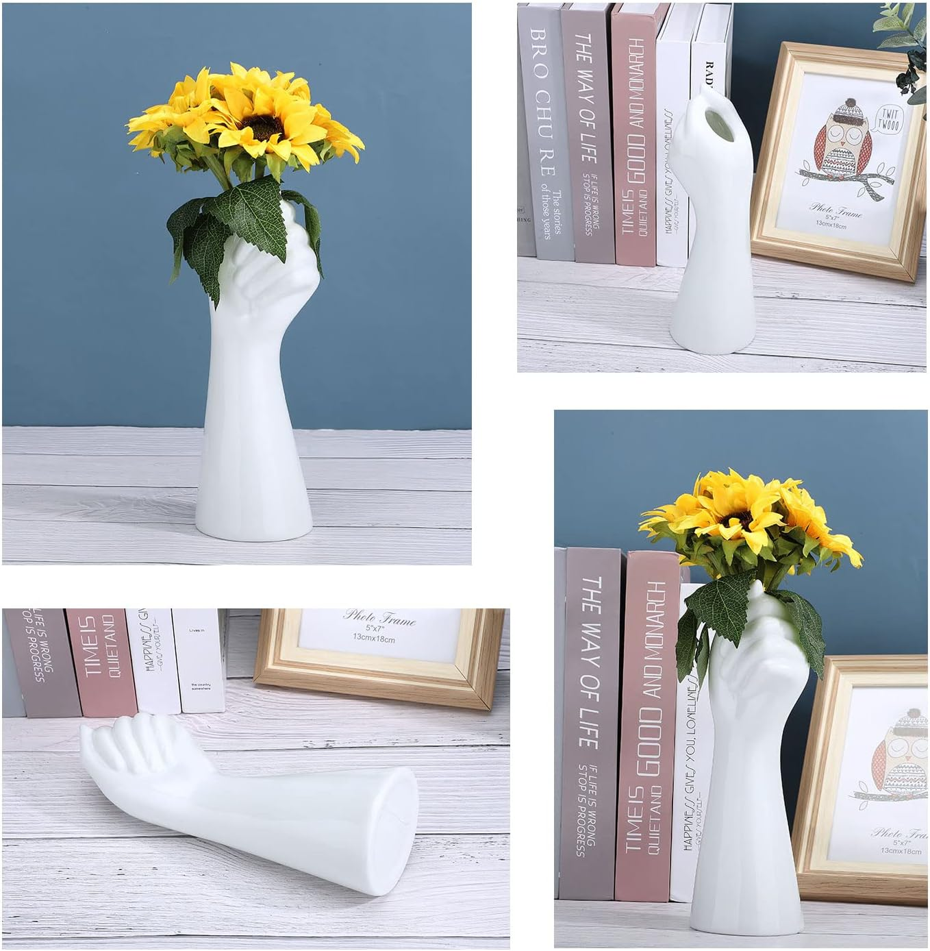 9 Inch Modern Art Ceramic Flower Vase Hand Holding Plants Flower Container, Tabletop White Arm Vase for Home Office Decoration image number 4