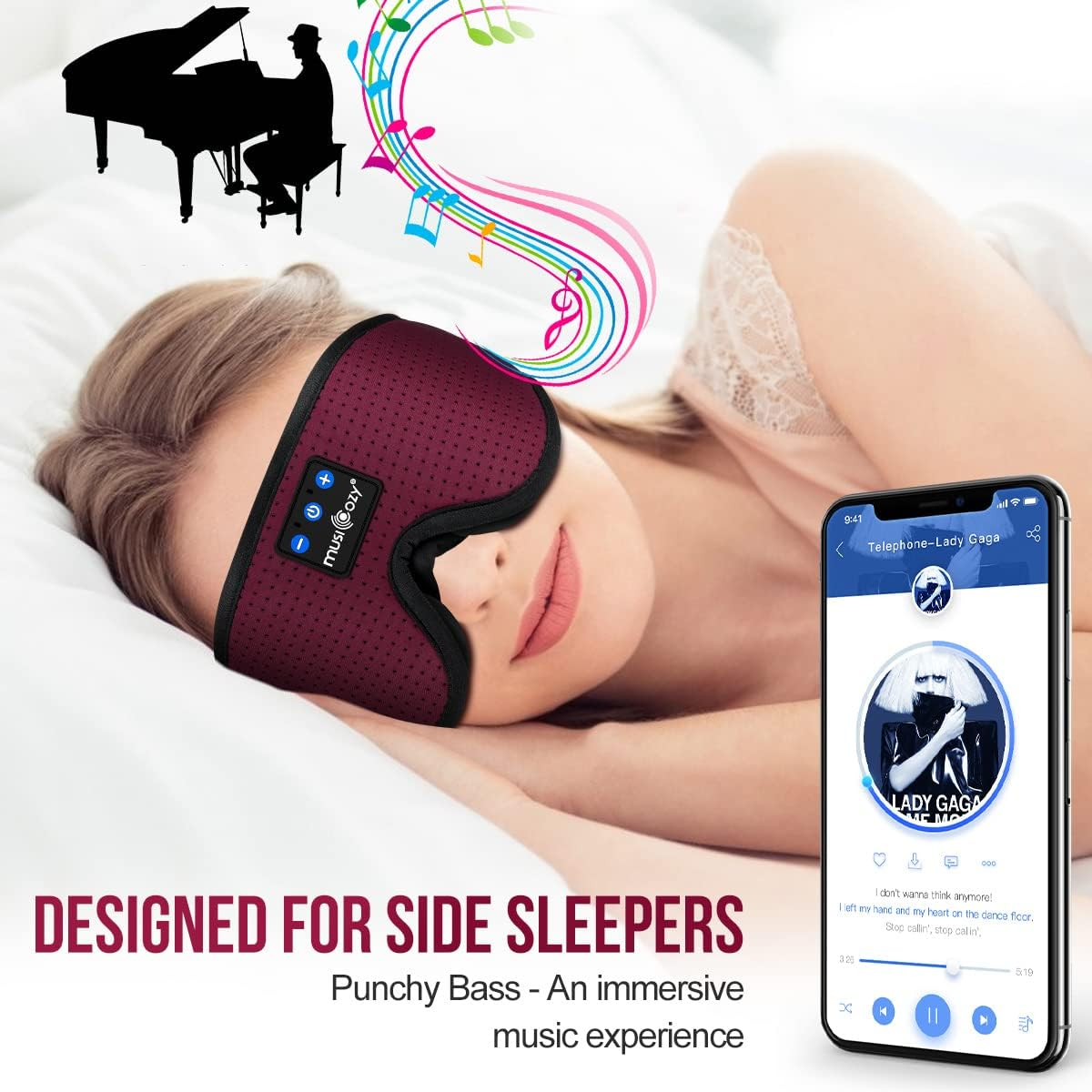 MUSICOZY Sleep Headphones Breathable Bluetooth 5.2 Headband 3D Sleeping Headphones, Wireless Music Eye Mask Sleep Earbuds for Side Sleepers Women Mom Cool Tech Gadgets Unique Gifts