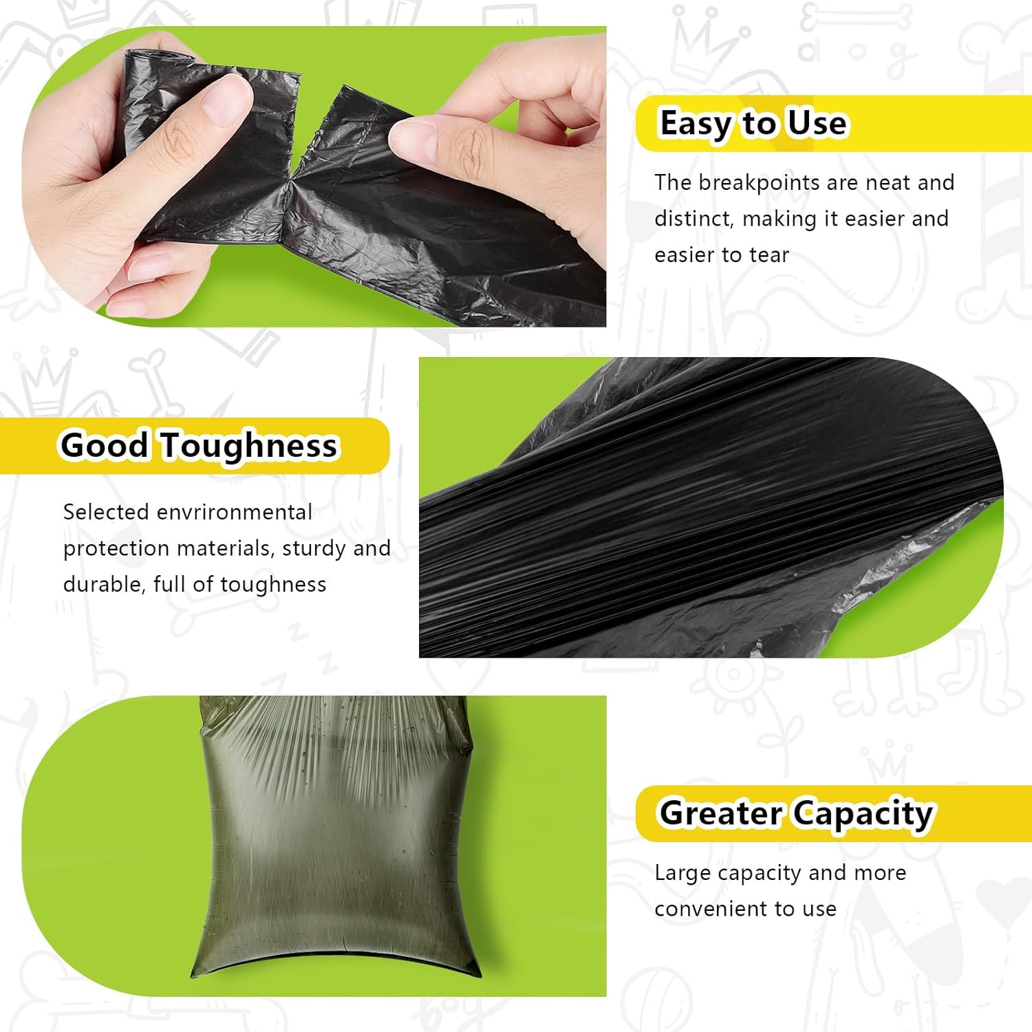 Aiqinu Pack of 400 Dog Waste Bags, Dog Poop Bags Rolls, Dog Poop Bags, Portable, Black, Unscented, Suitable for Going Out, 22 X 30 Cm (20 Rolls, 20 per Roll)