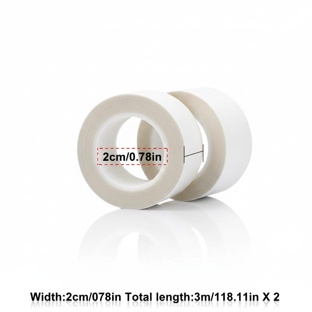 Wig Tape Double Sided for Hair Extensions, 20Mm Width 3 Yards 2 Rolls Transparent Adhesive Tape for Wigs and Toupees, Strong Hold Sweat Proof Water Resistant for All Day Lasting - Geiwogwc