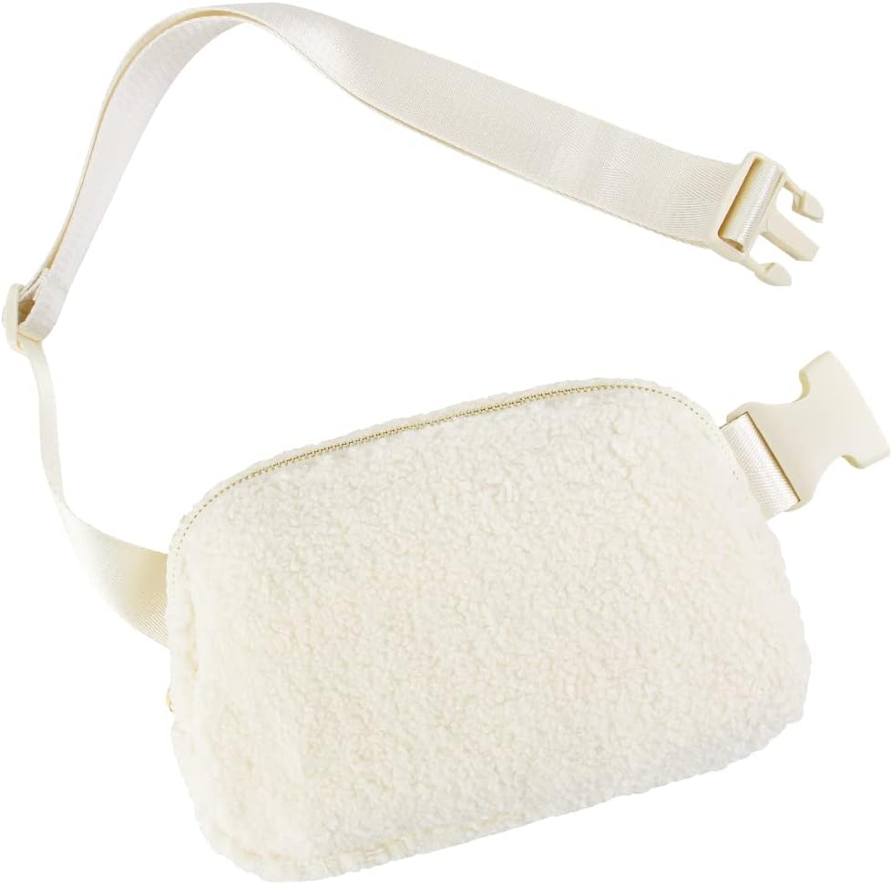 TDIFFUN Fanny Packs for Women Men, Fashion Waist Pack Small Belt Bag with Adjustable Strap for Running, Travel and Hiking, Fleece Cream, Small - All Black image number 4