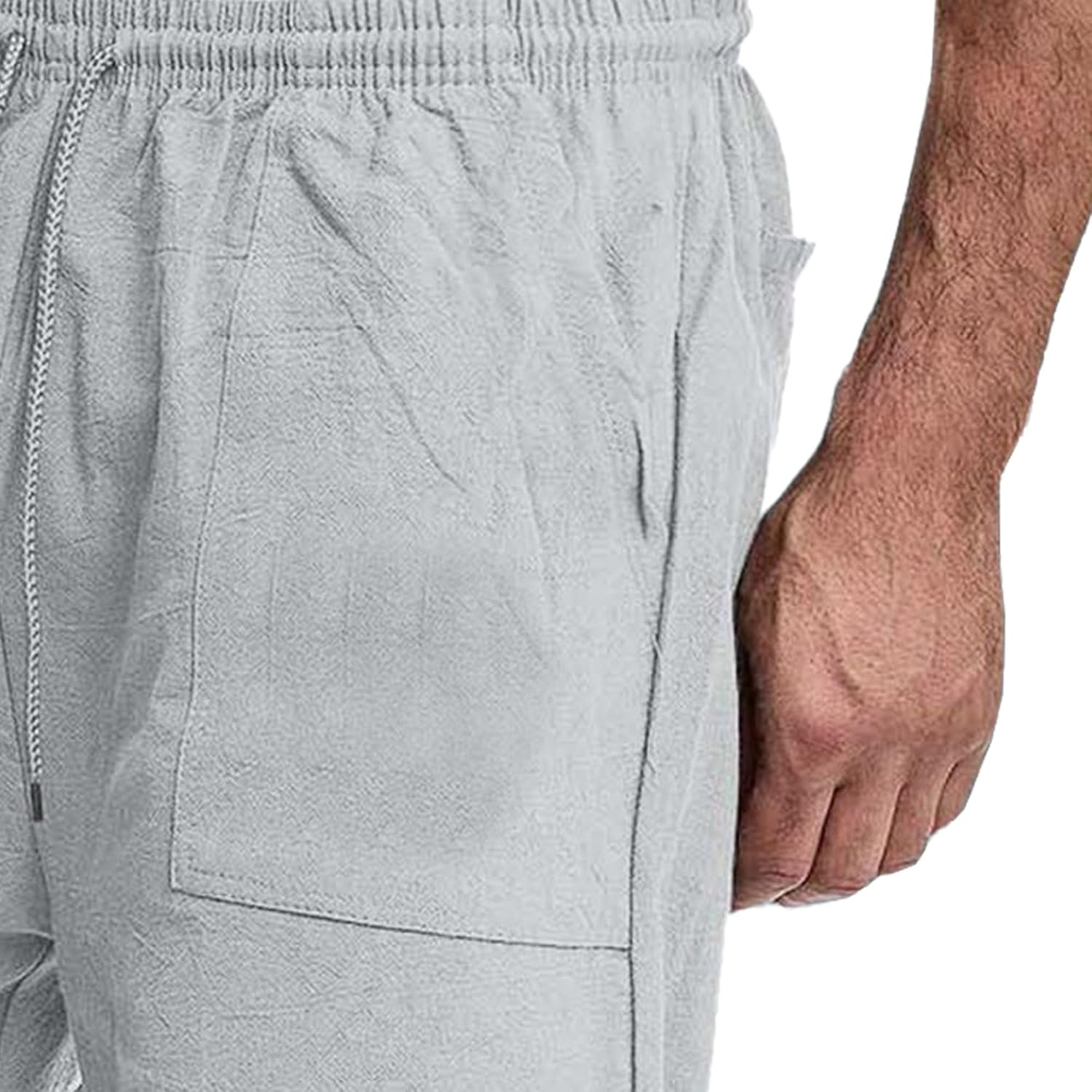 Men'S Long Cotton Linen Shorts Lightweight Classic Male Knee Length Drawstring Sport Men Lounge Capri Pant, Grey, 3X-Large