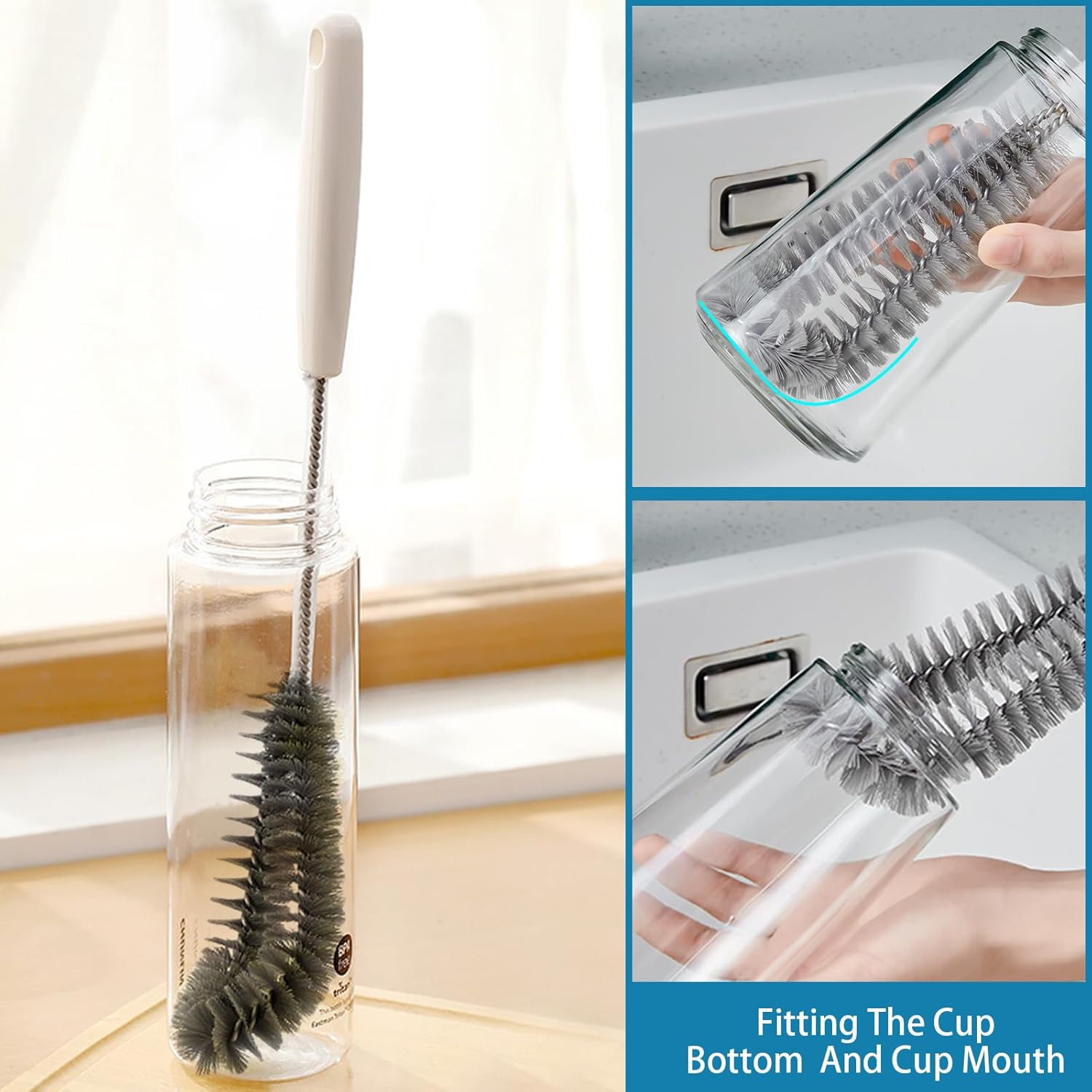 15.7" Flexible Long Black Bottle Cleaning Brush for Kitchen and Dining - Perfect for Baby Bottles, Sports Bottles, Glassware, Mugs, Jars, and Stemware (1-Pc) image number 3