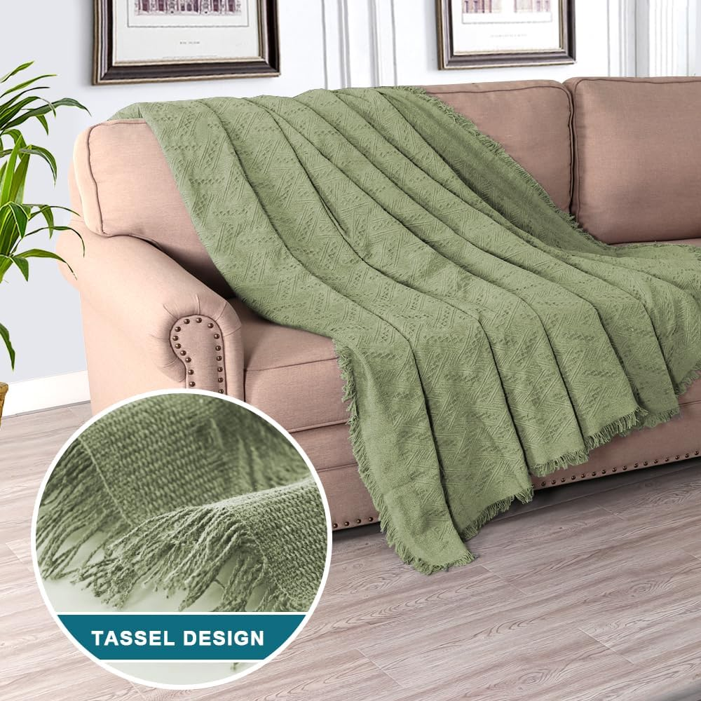 H.VERSAILTEX Cotton Sofa Cover Couch Covers Sand Couch Protector Sofa Throw Cover for Couches Washable Sectional Sofa Couch Cover for Dogs Feature Geometrical Woven Fabric(180Cm X 260Cm, Large, Sage) image number 3