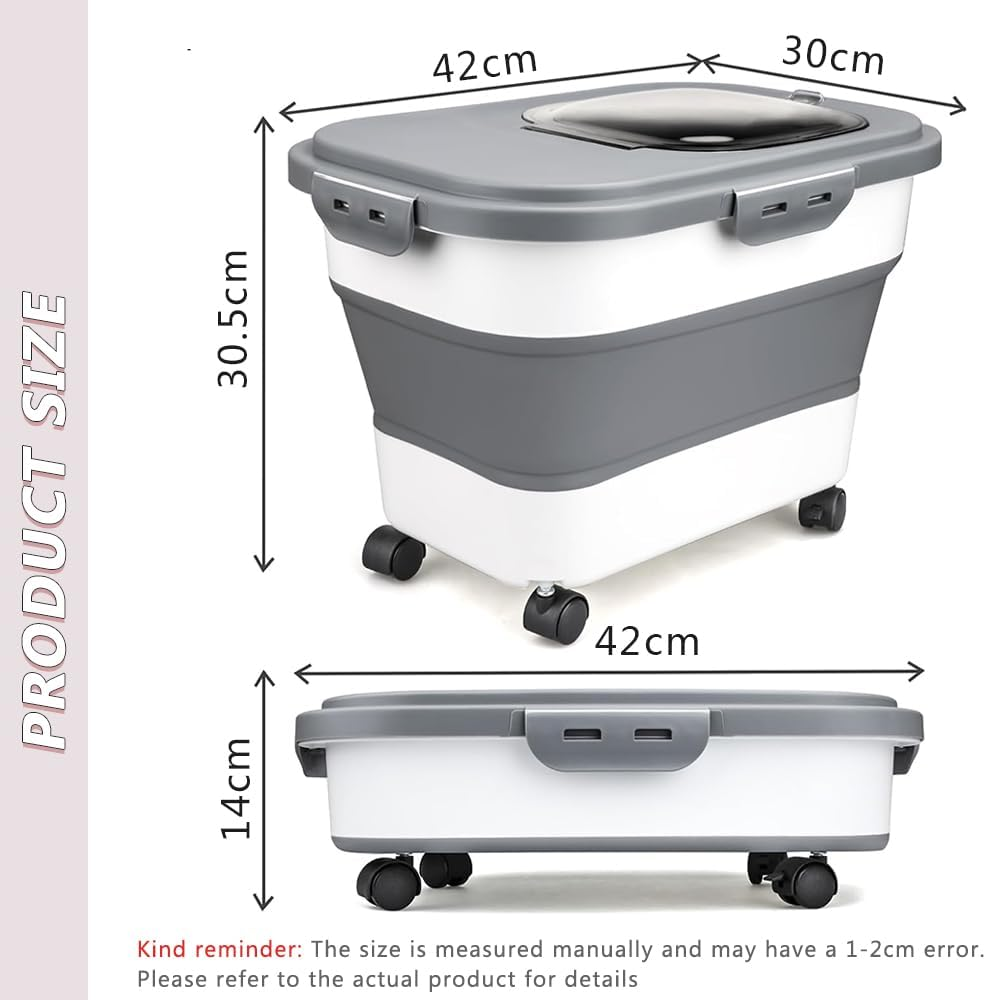 Dog Food Storage Container 15Kg, Airtight Pet Food Storage Containers with Wheels & Removable Sealed Lid, Collapsible Cat Food Containers