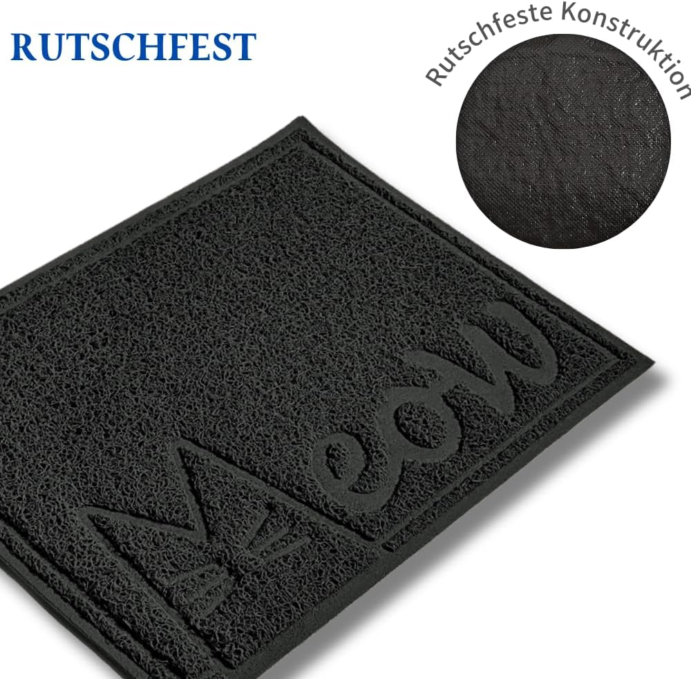 Janyoo Cat Litter Mat, 40 X 30 Cm, PVC Waterproof Cat Mat, Cat Litter Tray with Non-Slip, Cat Litter Tray for Litter Catcher, Urine Waterproof (Black)