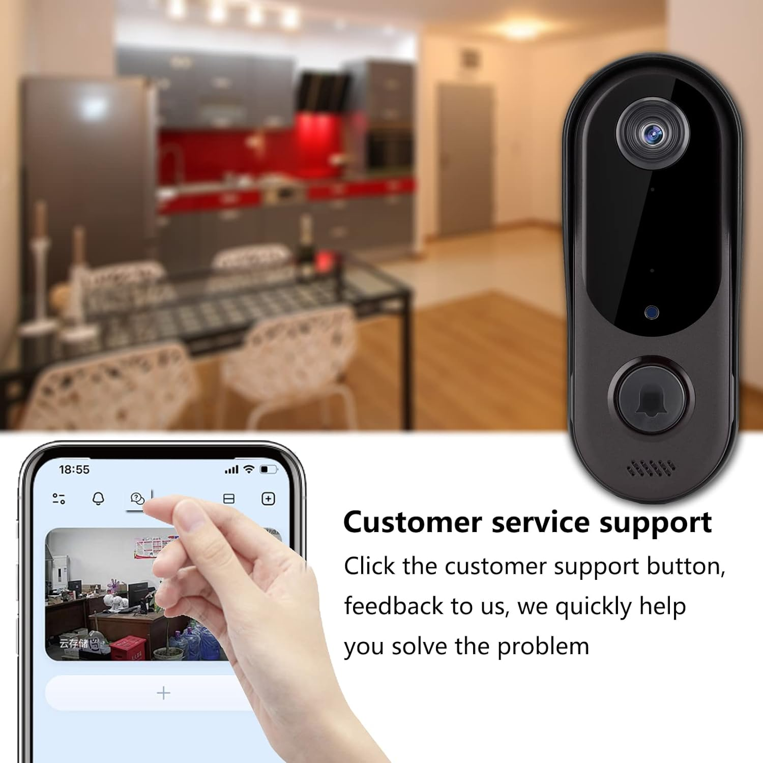 Video Doorbell Camera HD, Wireless Doorbell Camera with Chime, Wireless Operated, HD Night Vision, 2-Way Audio, IP65 Waterproof, Cloud Storage(For Ios & Android) image number 1