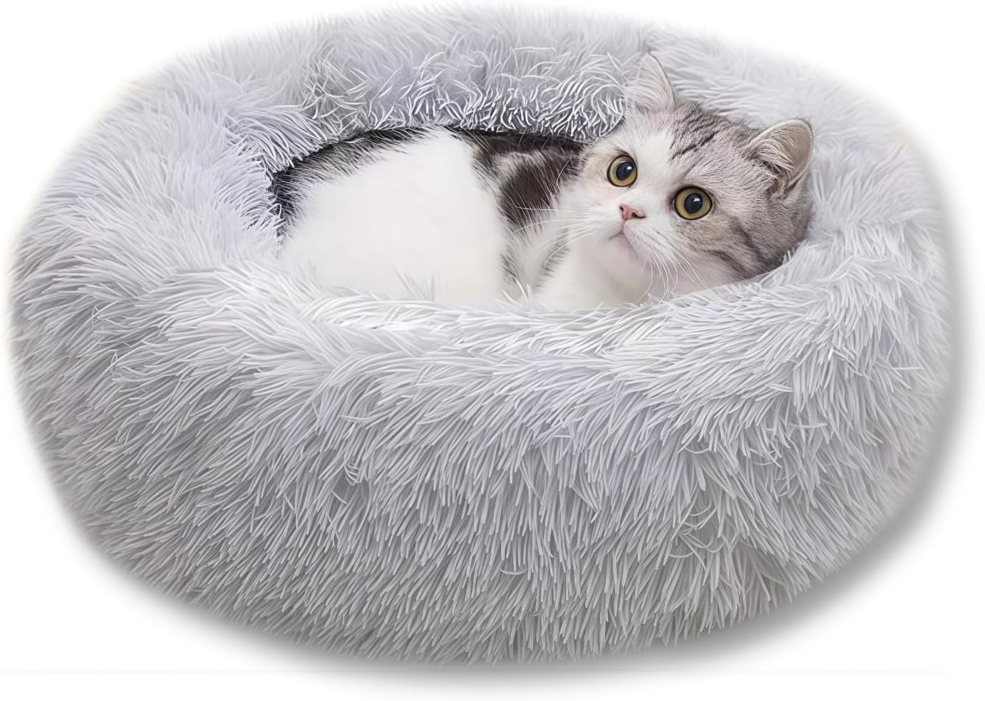 Kiuiom Doughnut Pet Bed, Plush Pet Bed, Fluffy Cat Bed, round Dog Cushion, Cat Basket, Sleeping Cat Bed, Plush Cat Cushion, Dog Cushion, Washable Puppy Bed (Grey, 40 Cm) image number 1