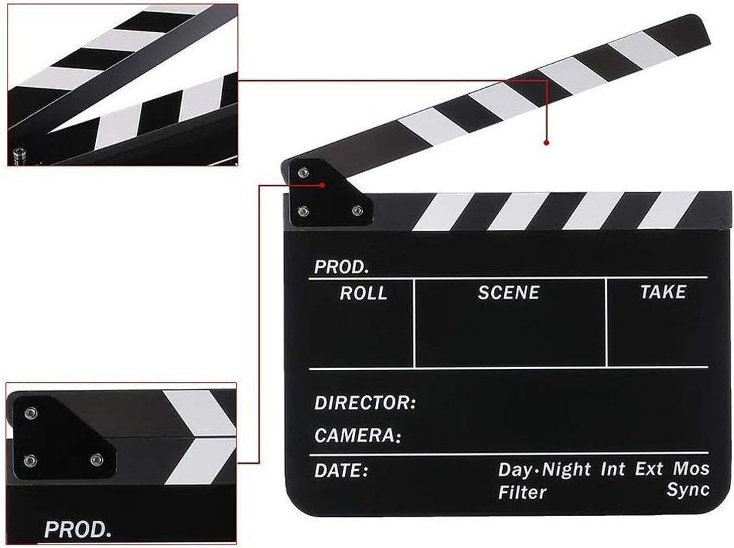 Coolbuy112 Movie Directors Clapboard, Photography Studio Video TV Acrylic Clapper Board Dry Erase Film Slate Cut Action Scene Clapper with a Magnetic Blackboard Eraser and Two Custom Pens, Black image number 2